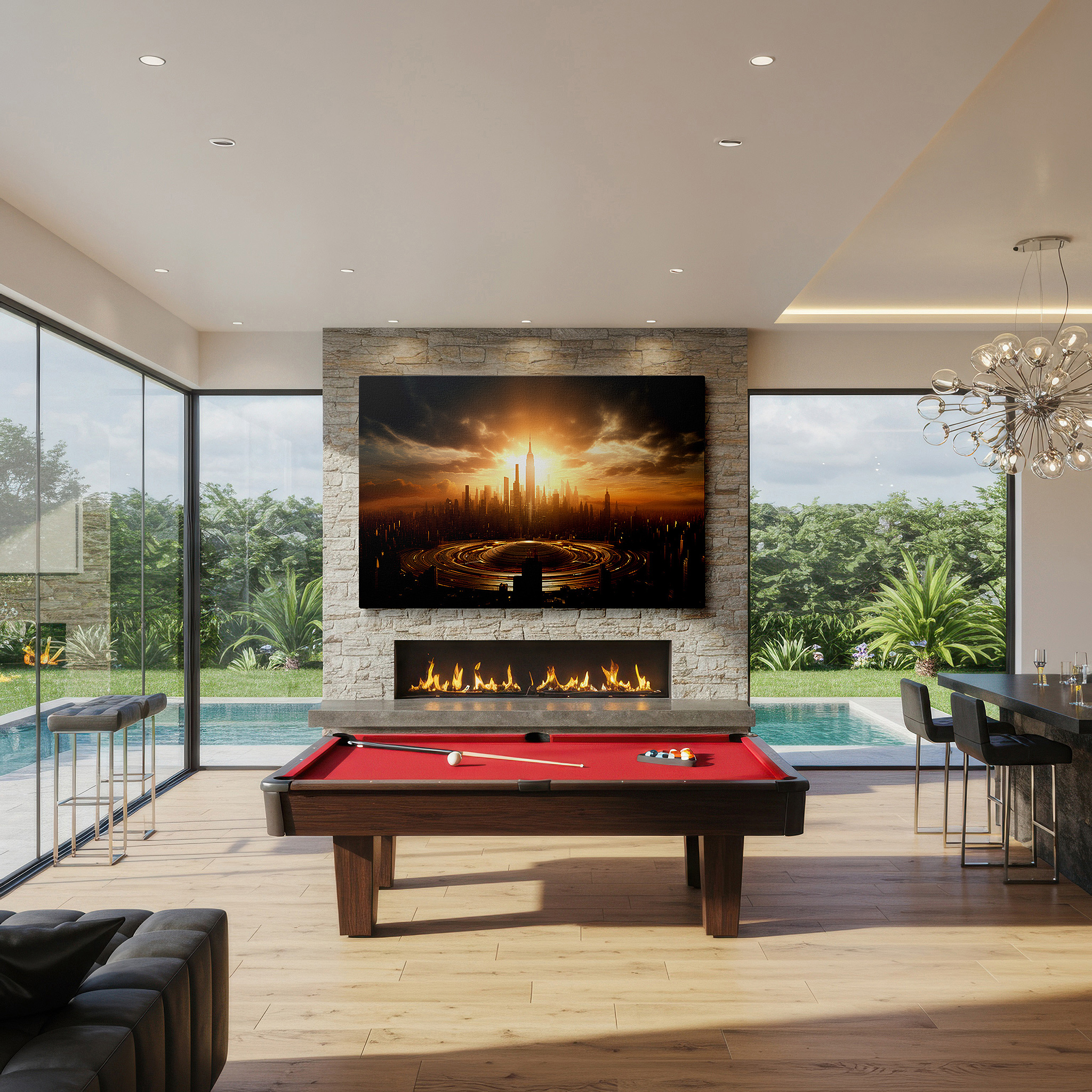 Side profile highlights a tightly wrapped canvas over a 3 cm deep stretcher — futuristic cityscape at sunset: a canvas of innovation and progress - large wall art, canvas wall art, wall art decor, office wall art, bedroom wall art