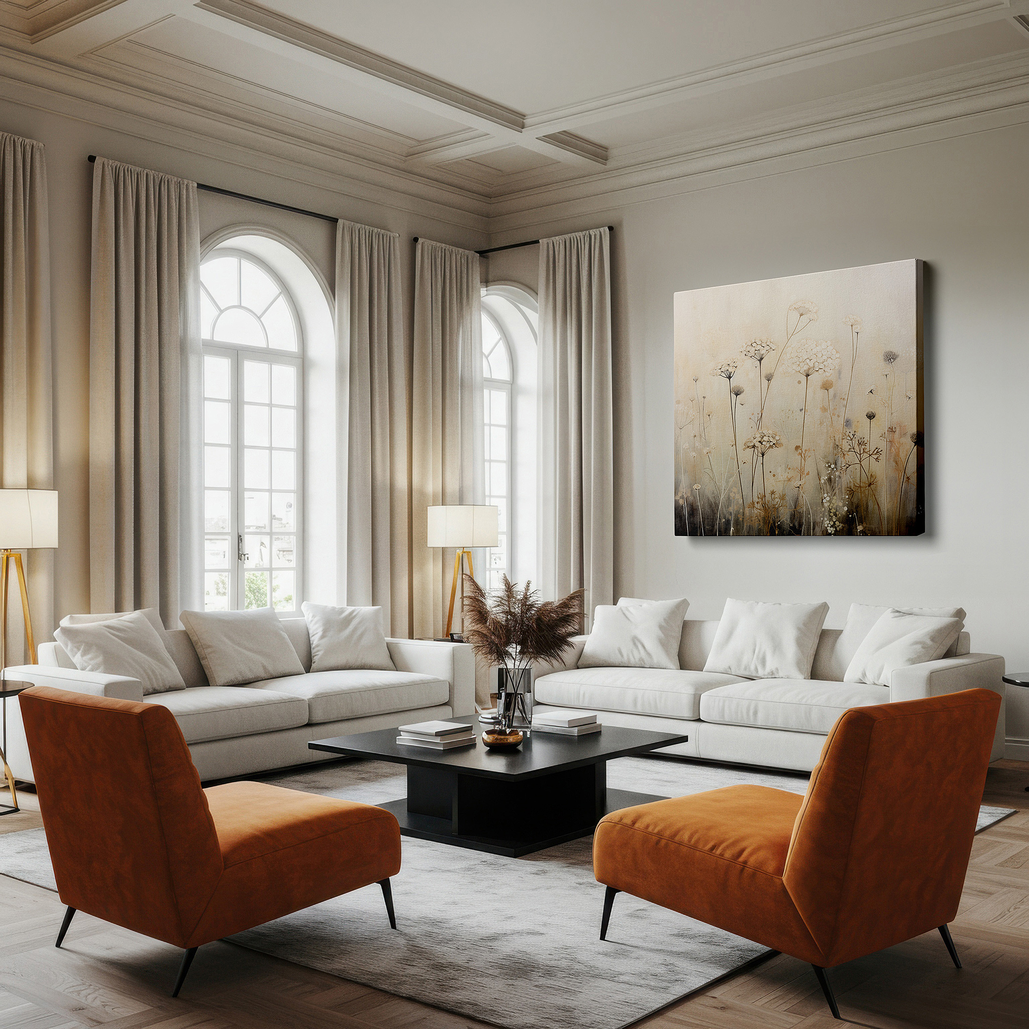 Side profile highlights a tightly wrapped canvas over a 3 cm deep stretcher — serene meadow with delicate wildflowers: large canvas wall art featuring soft colors and transient beauty