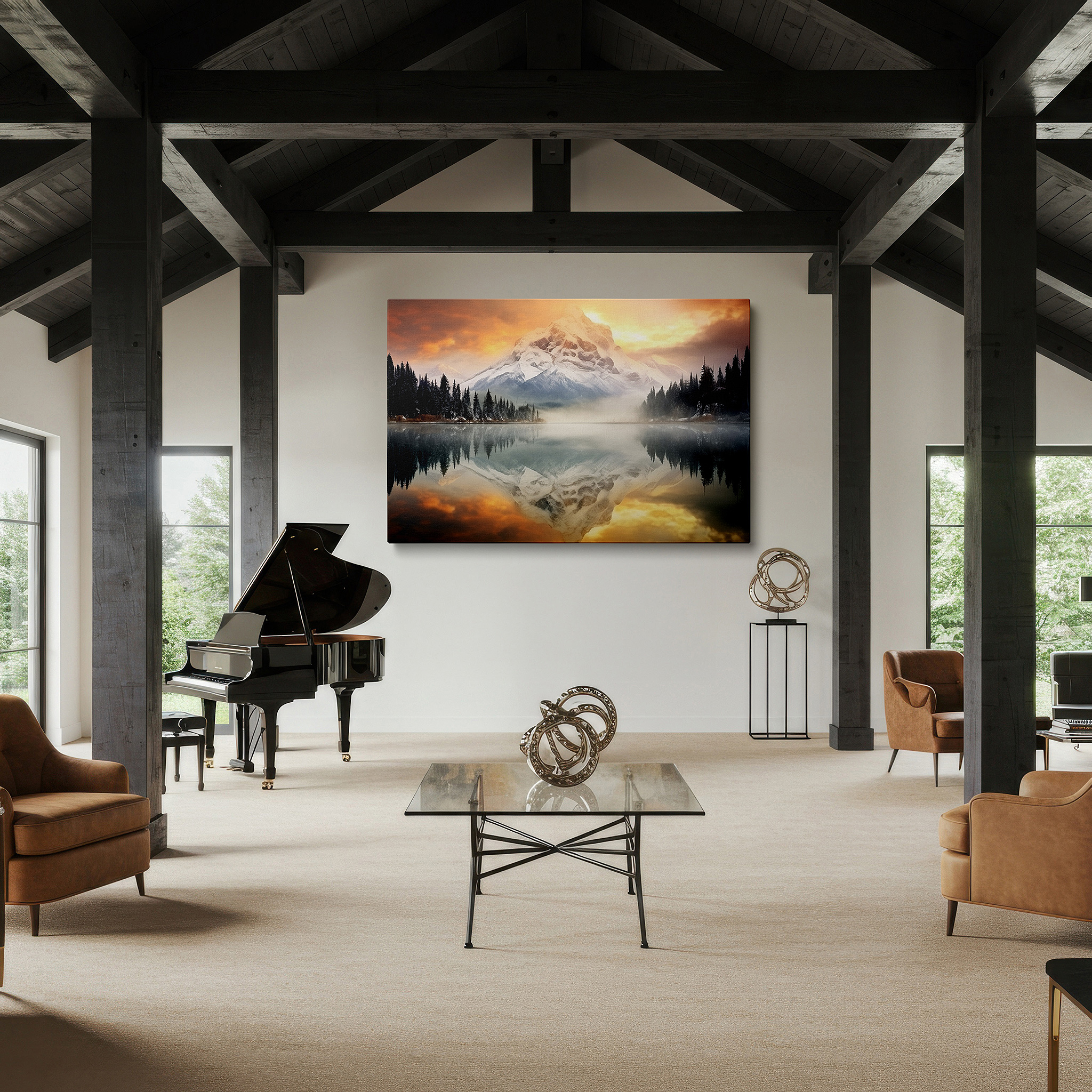 Side profile highlights a tightly wrapped canvas over a 3 cm deep stretcher — serene sunset over snow-capped peaks and reflective lake large wall art, canvas wall art, wall art decor, office wall art, bedroom wall art, living room wall art