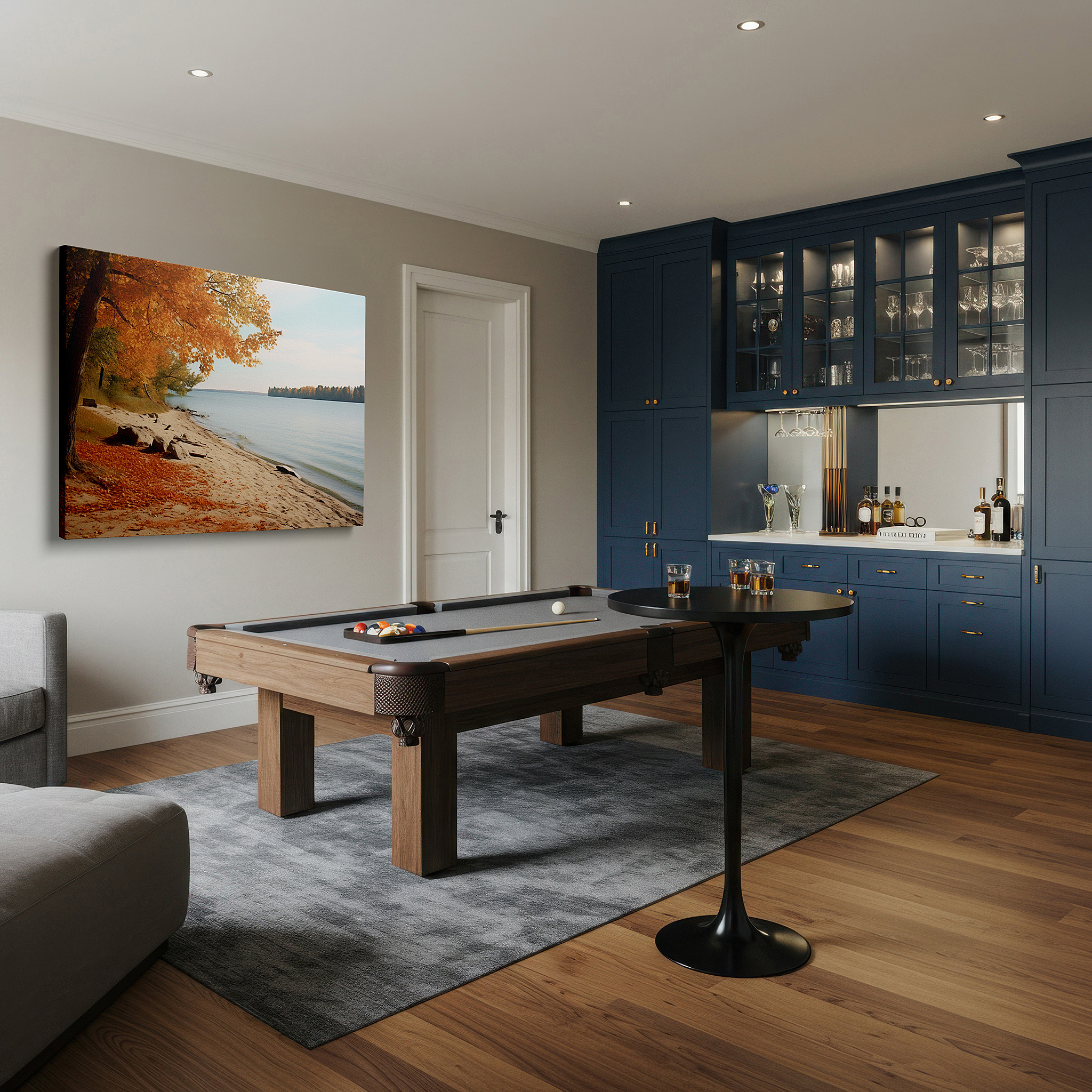 At 60×40 cm, this format fits effortlessly over dressers or benches — autumn lakeside reflections in golden hues - large canvas wall art for office, bedroom, and living room decor