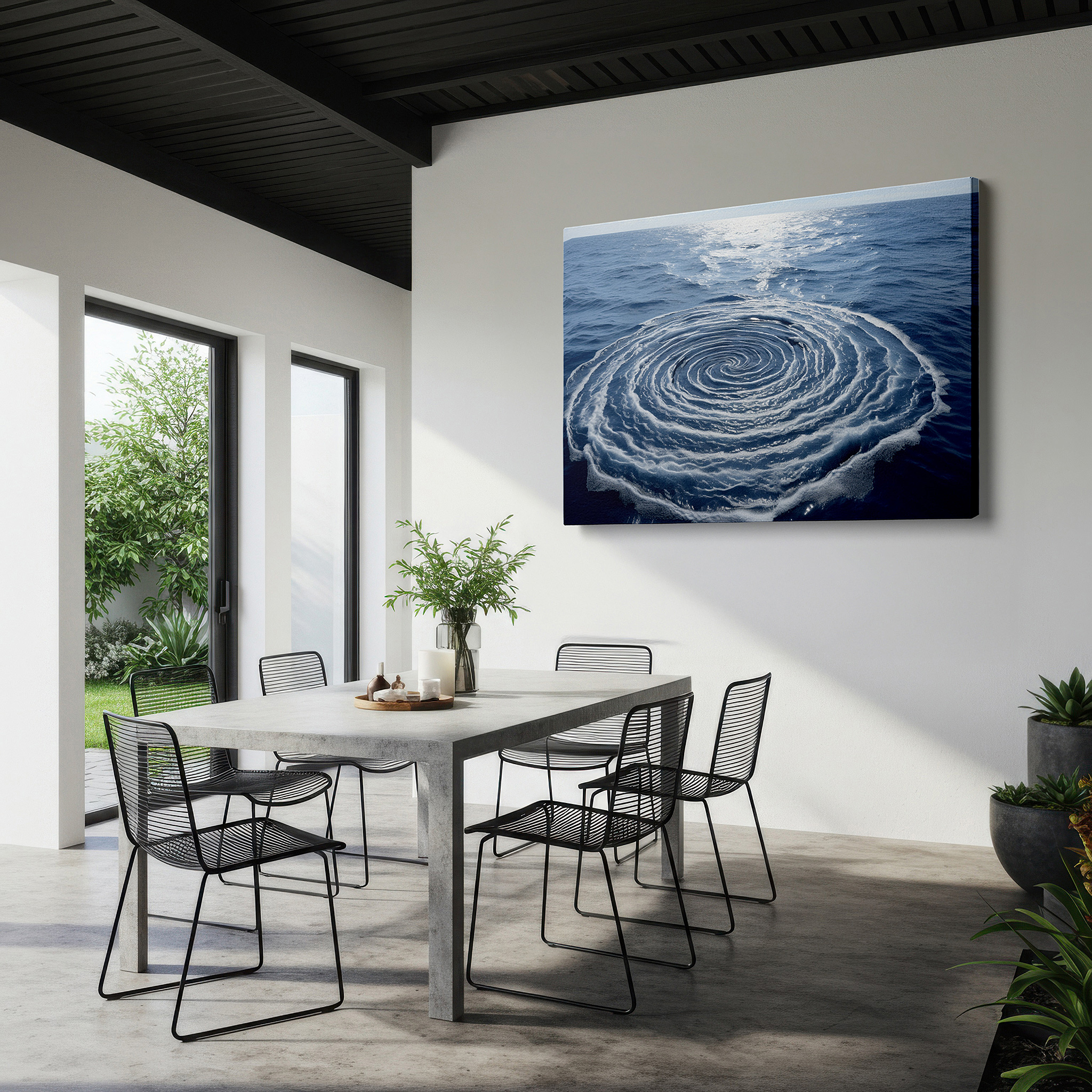 At 60×40 cm, this format fits effortlessly over dressers or benches — deep blue ocean swirl, tranquil nature's rhythm large wall art, canvas wall art, wall decor for office