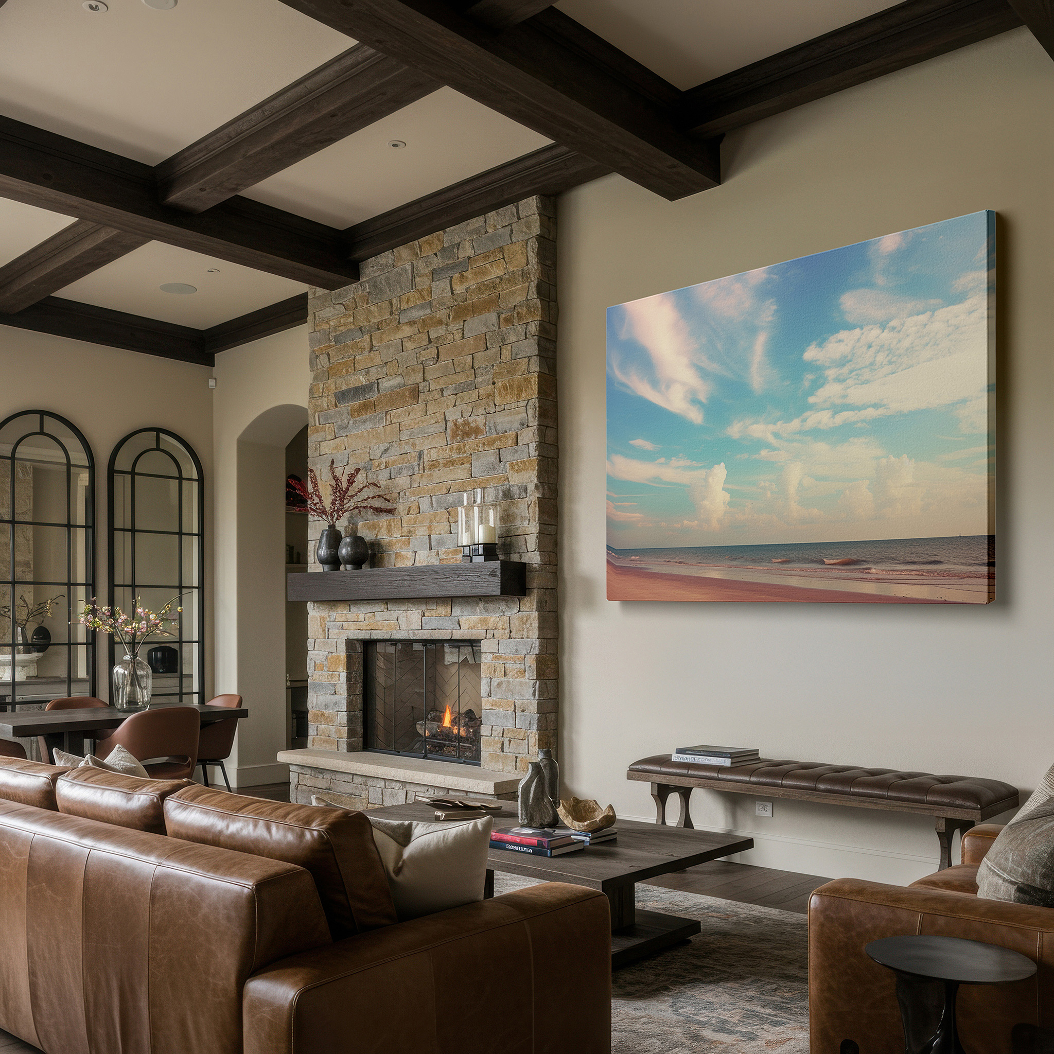 At 60×40 cm, this format fits effortlessly over dressers or benches — enchanted coastal dusk: a symphony of light and shadow - nature's splendor large wall art, canvas wall art, wall decor for office and bedroom