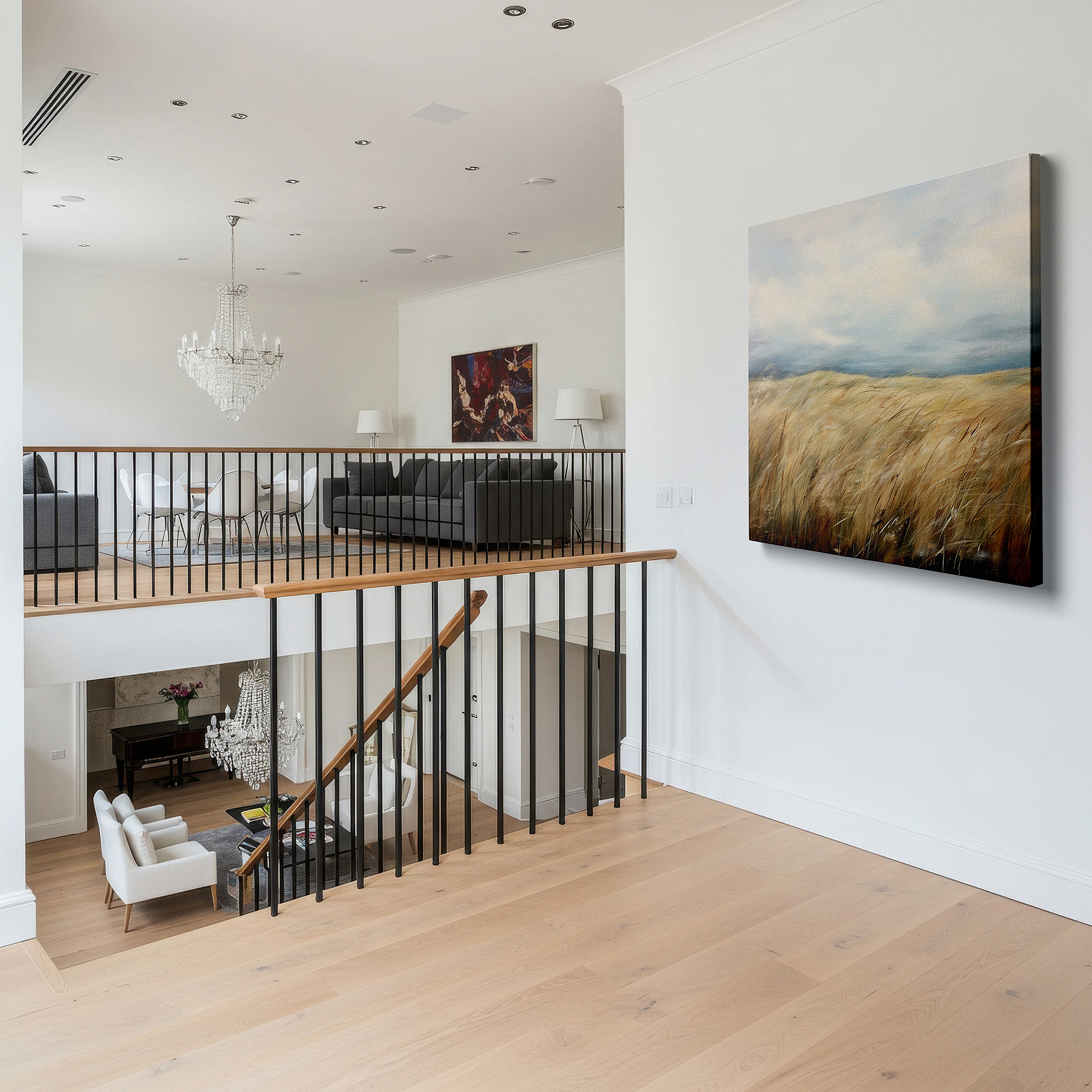 At 60×40 cm, this format fits effortlessly over dressers or benches — golden grasses beneath a gentle blue sky - abstract impressionist serenity, large canvas wall art for home and office decor
