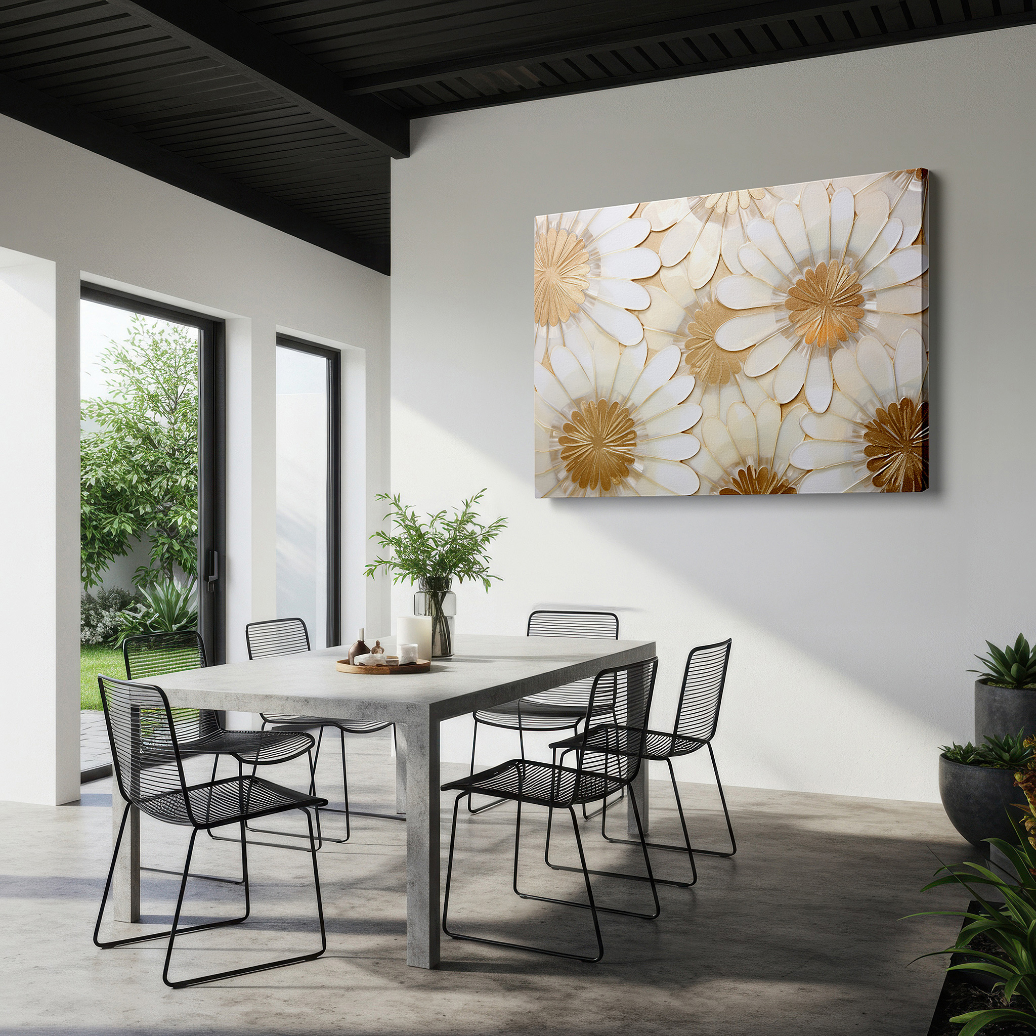 At 60×40 cm, this format fits effortlessly over dressers or benches — luxurious floral symphony in gold and light - large canvas wall art for office and bedroom decor