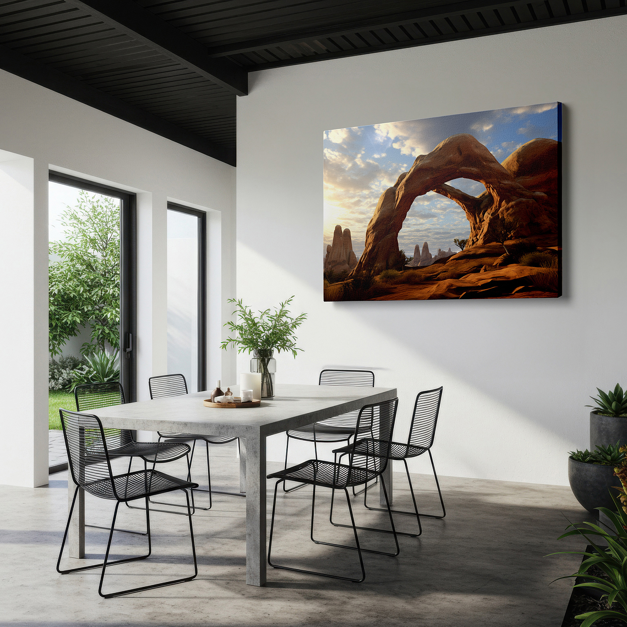 At 60×40 cm, this format fits effortlessly over dressers or benches — majestic natural arch canvas featuring lush landscapes and serene skies, large wall art for office, bedroom, and living room decor