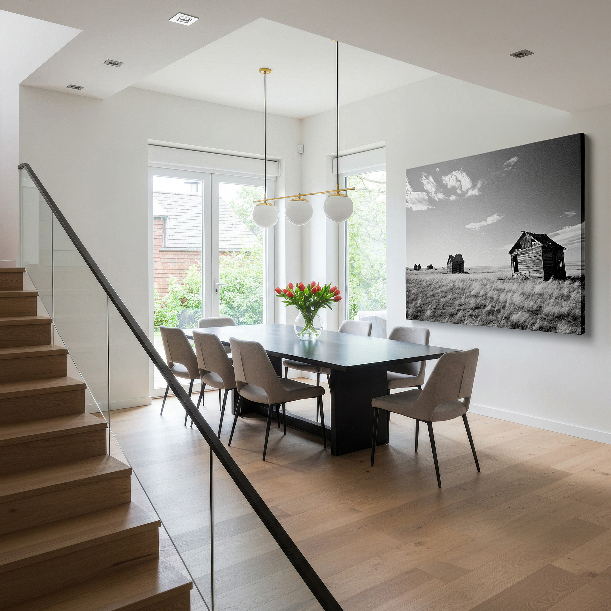 At 60×40 cm, this format fits effortlessly over dressers or benches — monochrome elegance: forgotten decay and time's reclamation - large landscape wall art, canvas decor for office
