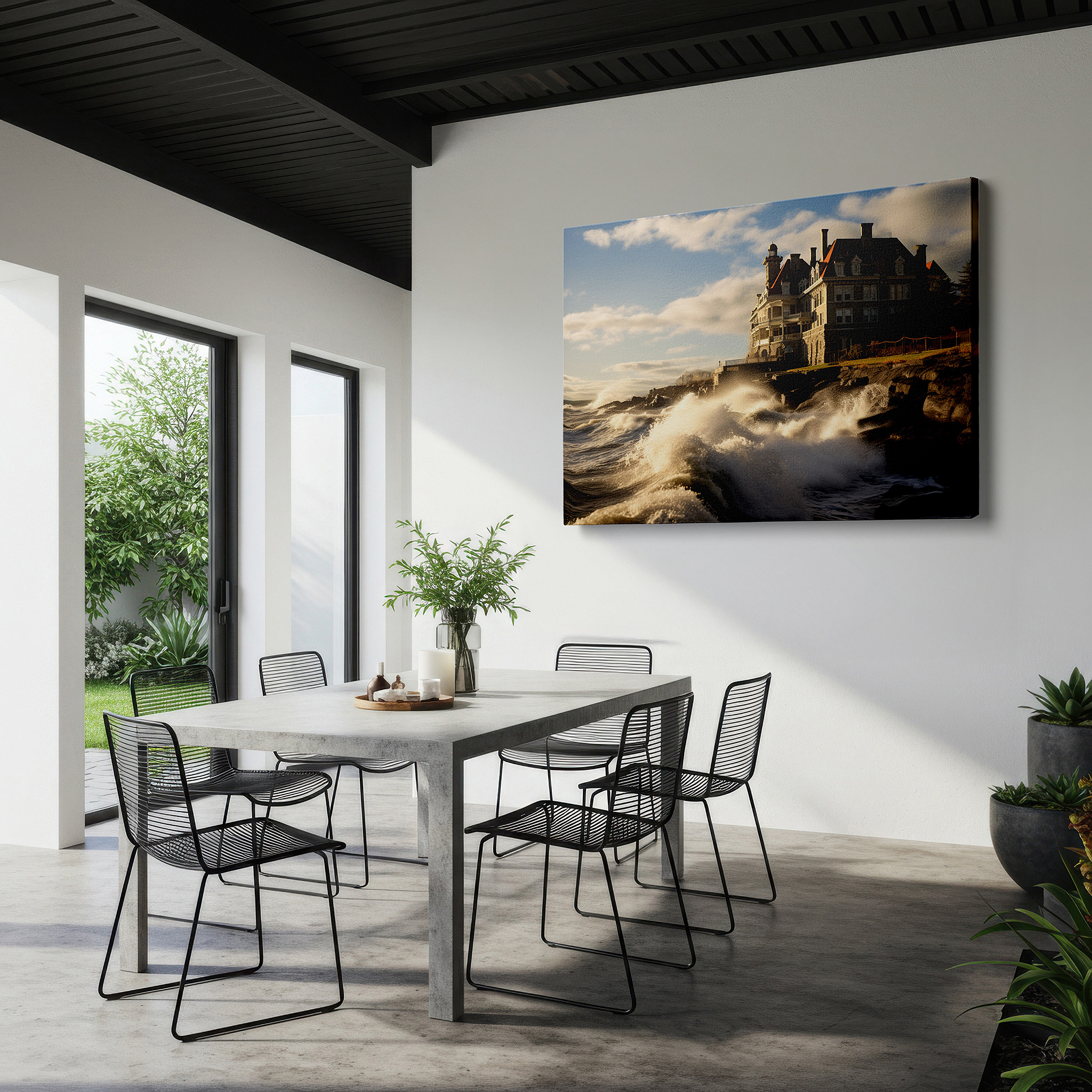 At 60×40 cm, this format fits effortlessly over dressers or benches — nature's fury and sunset symphony: tension and harmony in a historic mansion - large canvas wall art for office and bedroom decor