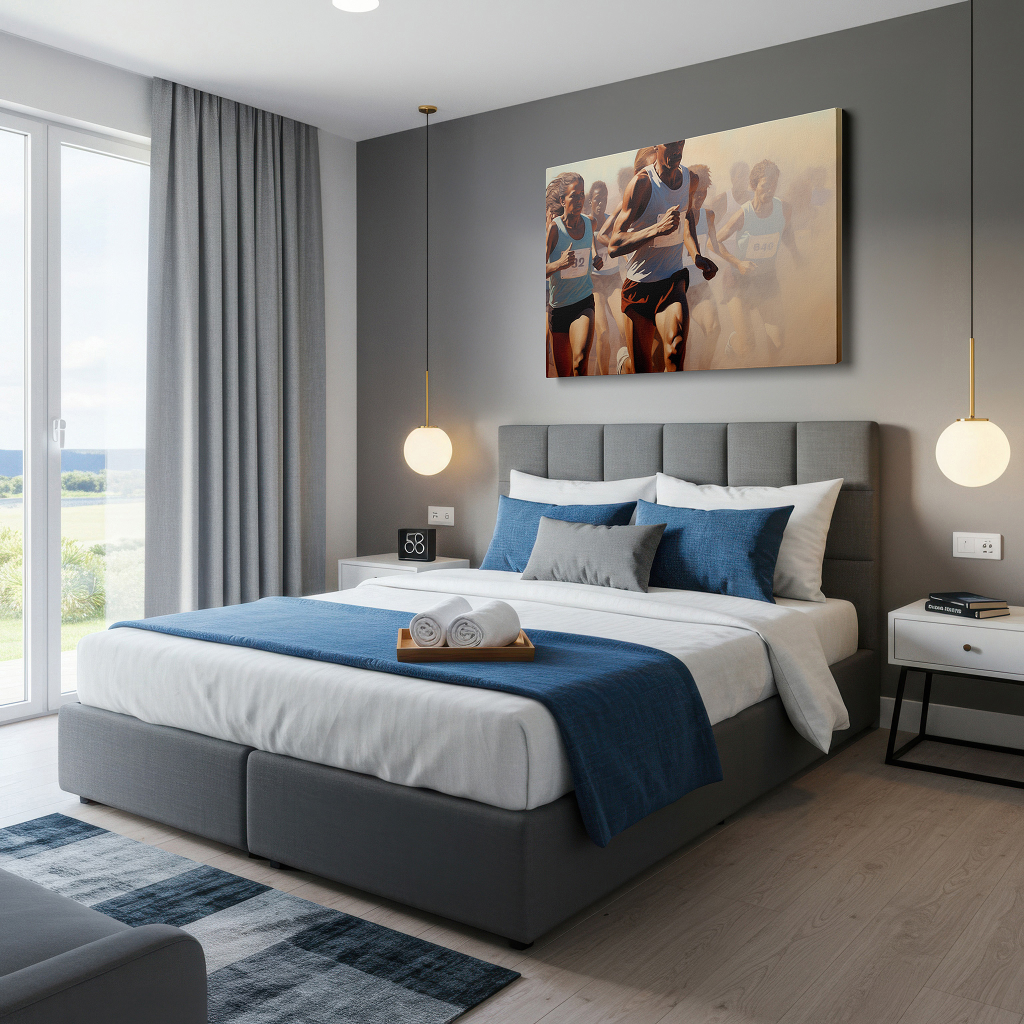 At 60×40 cm, this format fits effortlessly over dressers or benches — runners in motion: a striking display of focus, determination, and unity - large wall art, canvas wall art, wall decor for office and bedroom