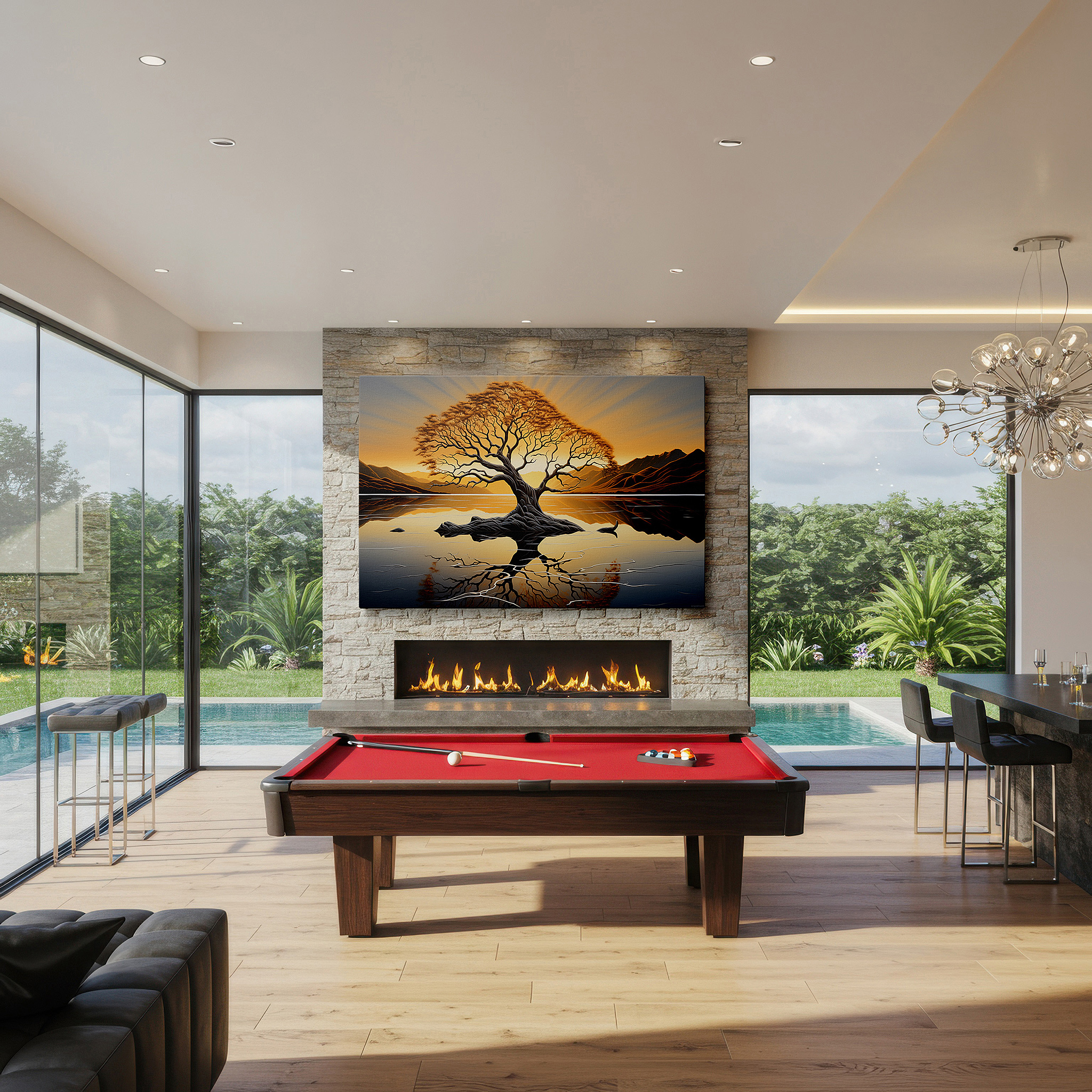 At 60×40 cm, this format fits effortlessly over dressers or benches — serene sunset and solitary tree reflection - peaceful scenery large wall art, canvas wall art, decorative wall art for office and bedroom