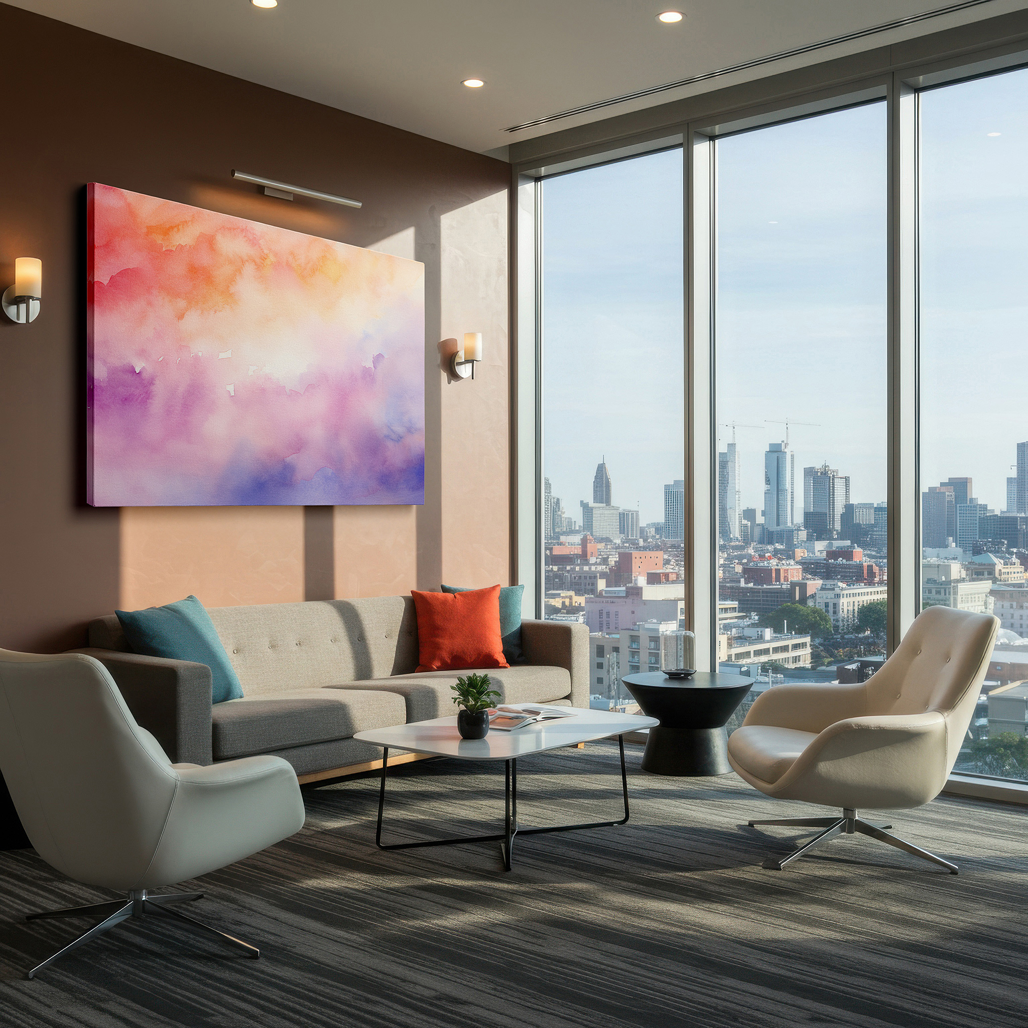 At 60×40 cm, this format fits effortlessly over dressers or benches — soft pastel ethereal abstract, tranquil gentle hues for deep reflection and serenity, large canvas wall art