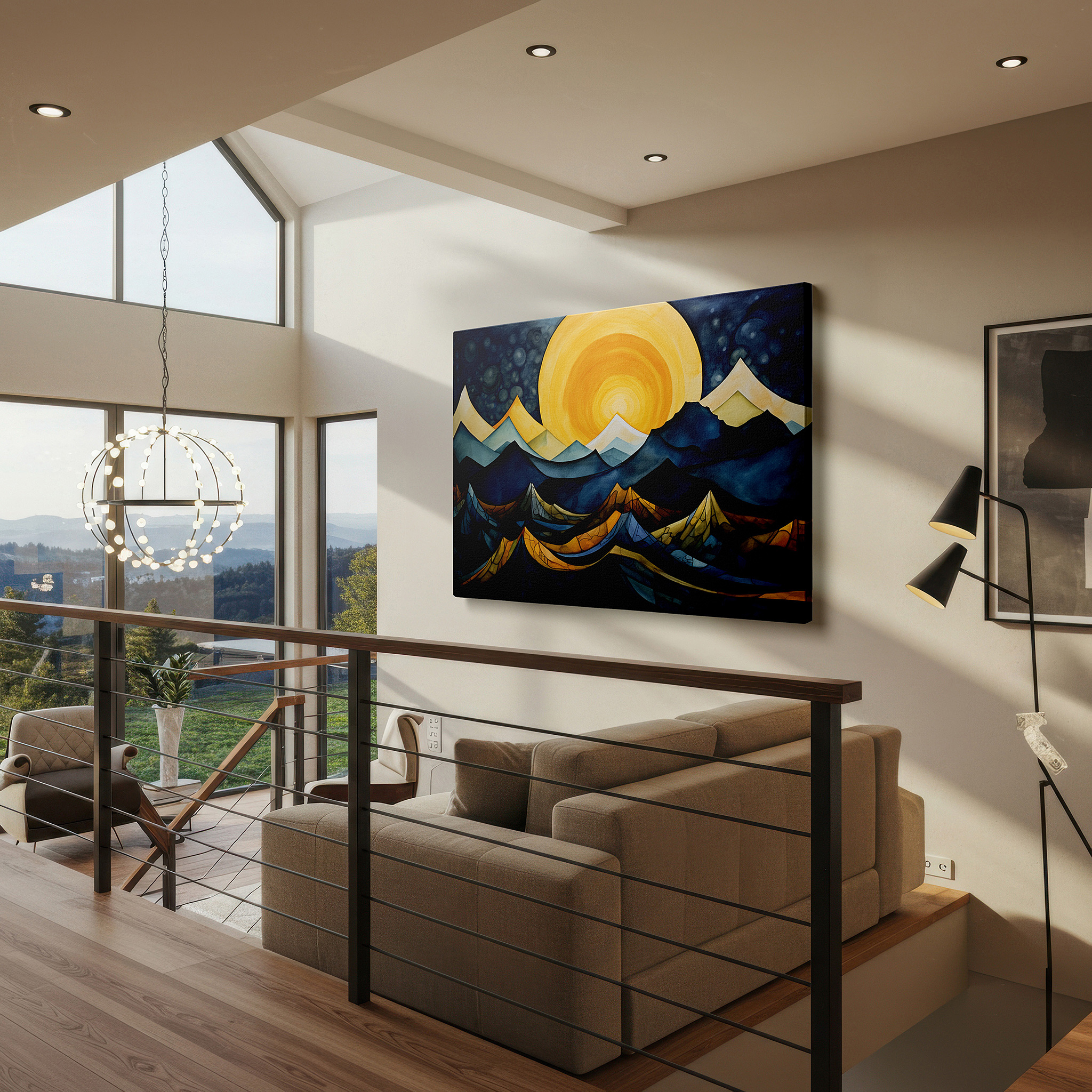 At 60×40 cm, this format fits effortlessly over dressers or benches — sunrise symphony over surreal mountains: celebrating nature's majesty with large canvas wall art for home and office decor