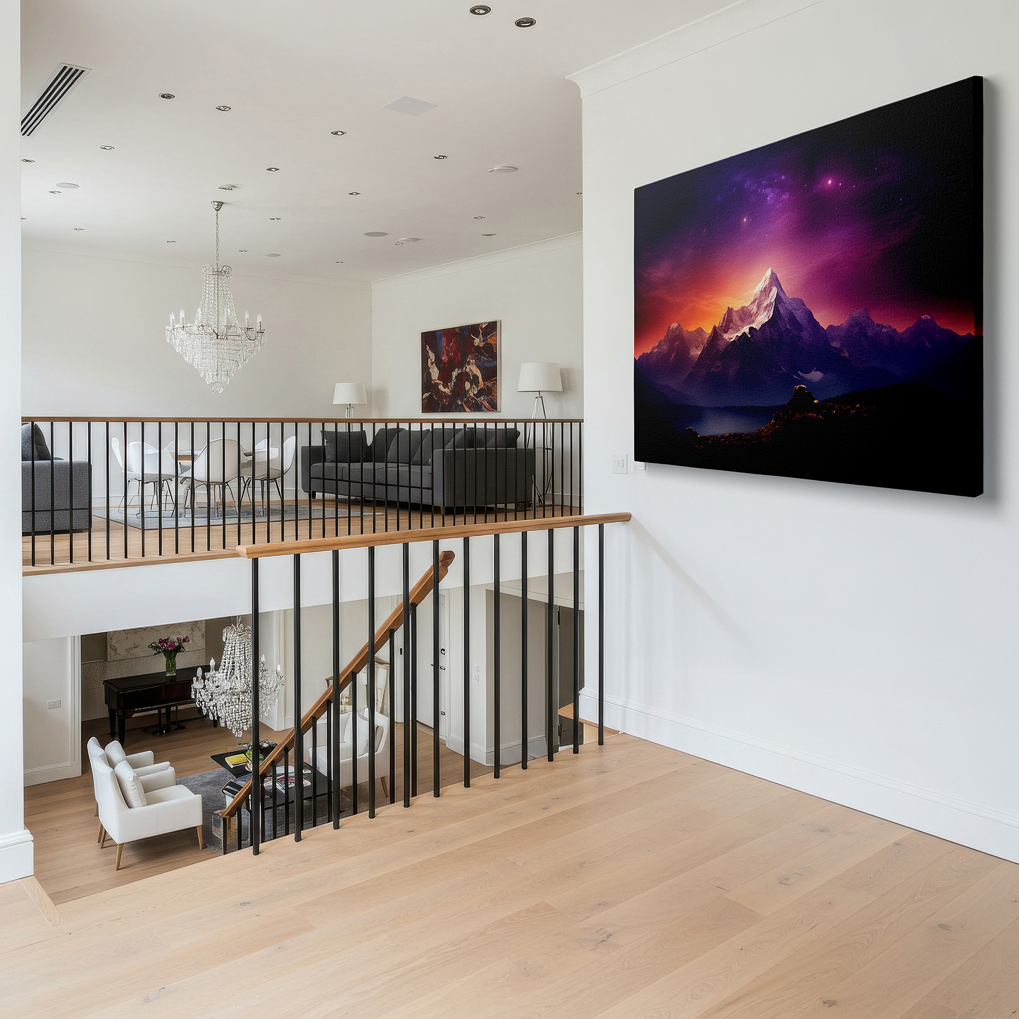 At 60×40 cm, this format fits effortlessly over dressers or benches — twilight majesty: a dance of light and darkness - large canvas wall art for office, bedroom, and living room decor