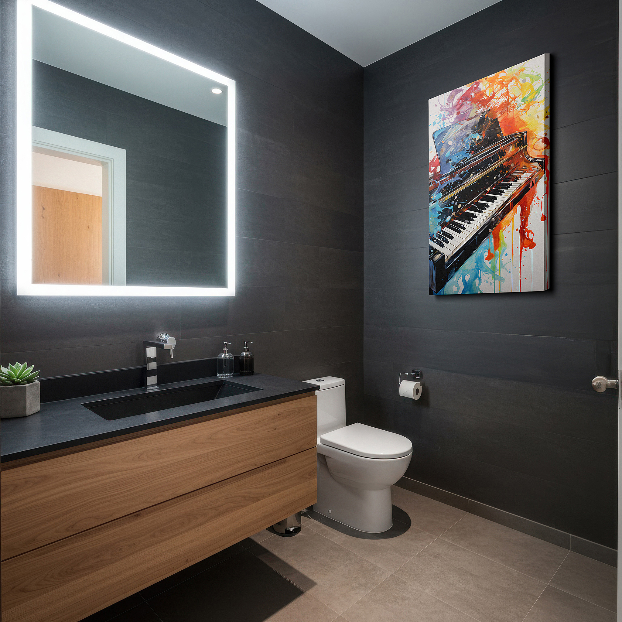 At 60×40 cm, this format fits effortlessly over dressers or benches — vibrant and dynamic grand piano abstract symphony large canvas wall art for office and bedroom decor