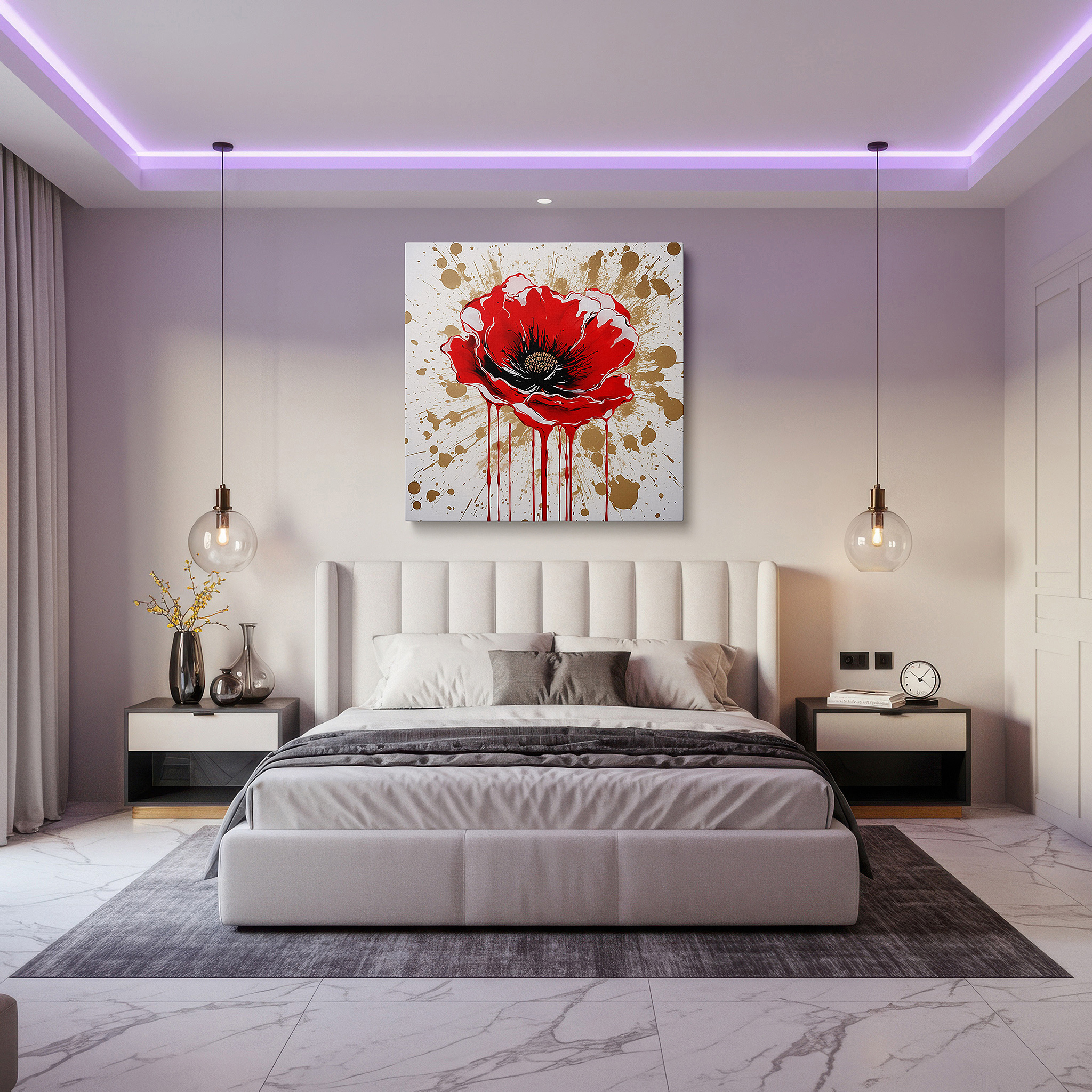 At 60×40 cm, this format fits effortlessly over dressers or benches — vibrant red poppy: celebrating nature's ephemeral beauty with vivid colors and dynamic brushstrokes - large canvas wall art decor
