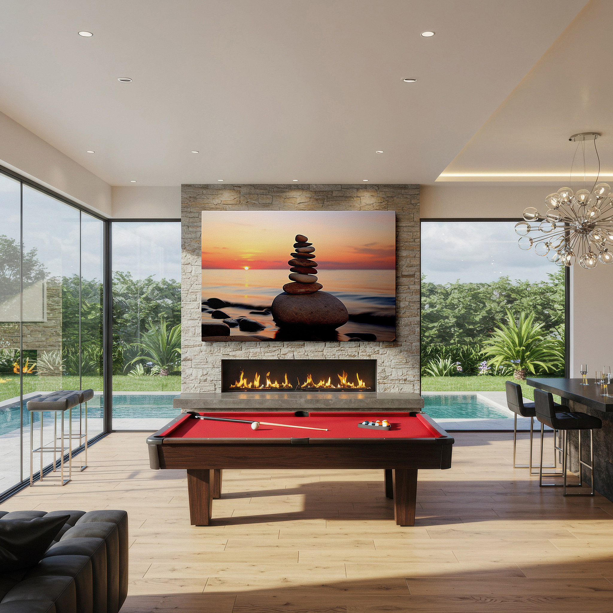 At 60×40 cm, this format fits effortlessly over dressers or benches — wall art: serene beach stones at dusk - perfectly balanced and peaceful large canvas art for home and office decor