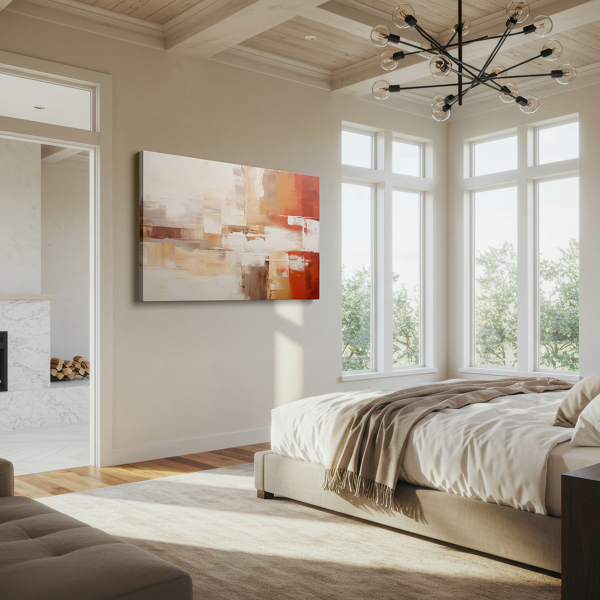 The 75×50 cm version anchors medium rooms without dominating them — abstract harmony in earthy tones and textures: large canvas wall art for office, bedroom, and living room decor