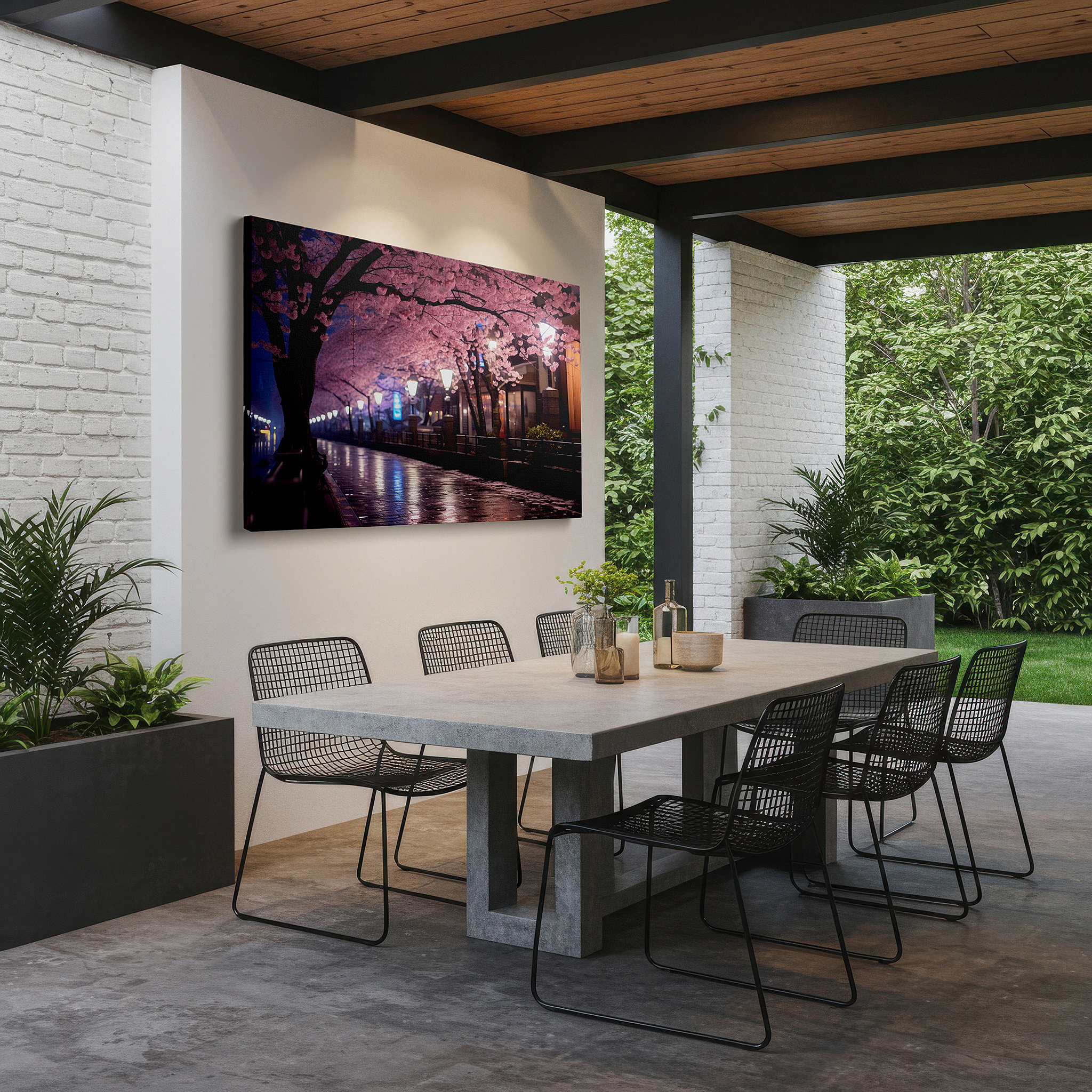 The 75×50 cm version anchors medium rooms without dominating them — enchanted evening walk beneath lit cherry blossoms large wall art, canvas wall art, wall decor for office and bedroom