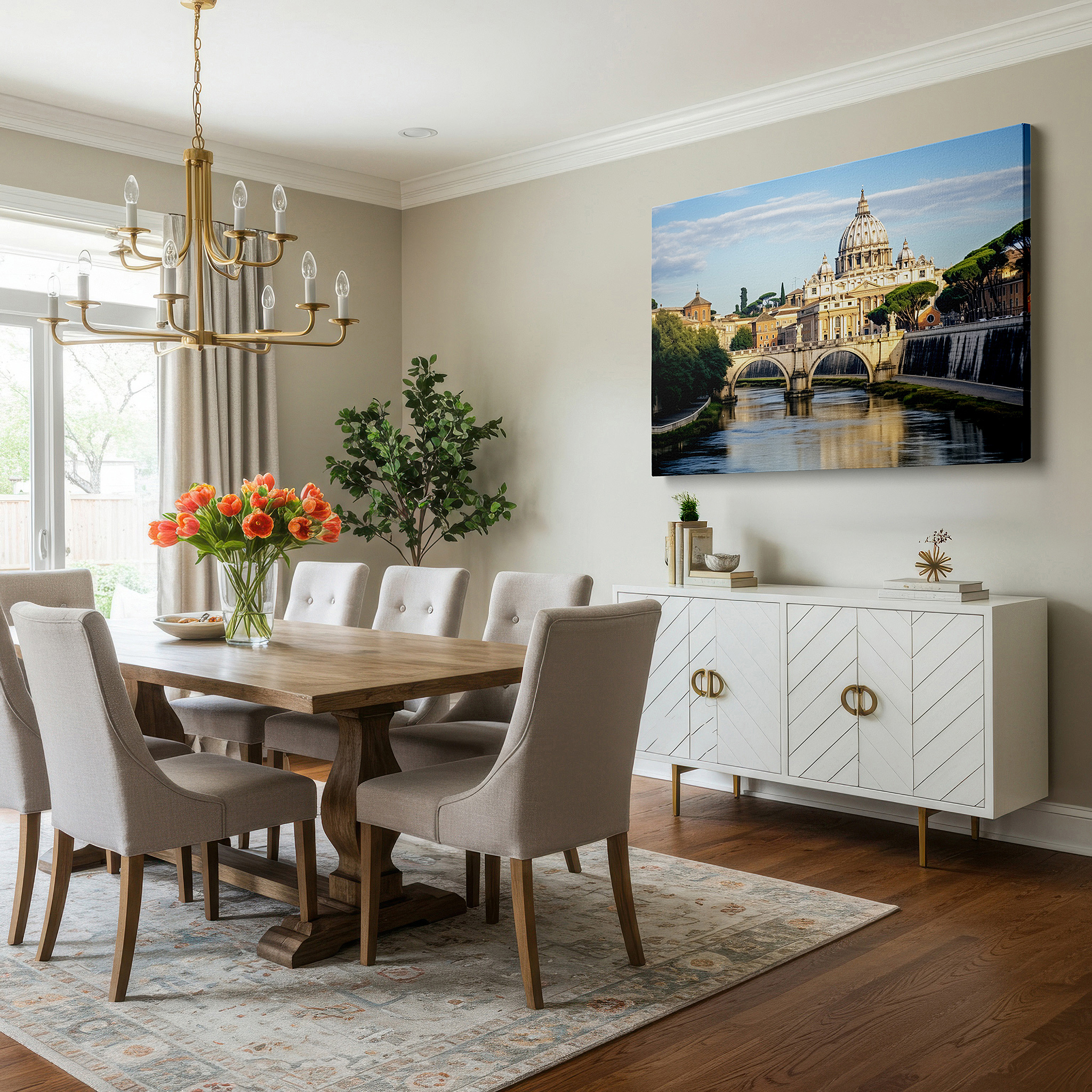 The 75×50 cm version anchors medium rooms without dominating them — st. peter's basilica mirrored in tranquil waters: a representation of celestial and terrestrial spheres, large wall art, canvas wall art, wall decor, office wall art