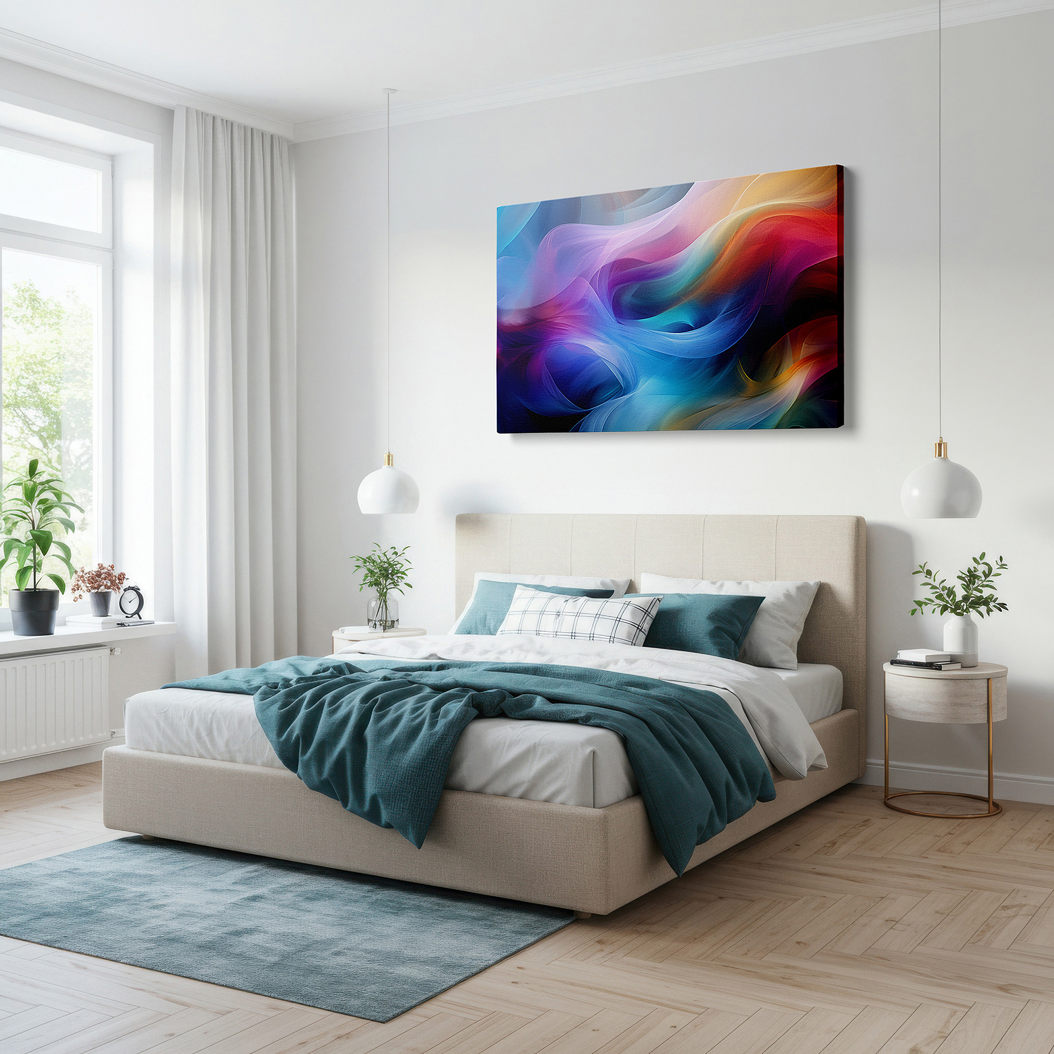 The 75×50 cm version anchors medium rooms without dominating them — tranquil landscapes in serene pastel hues and soft abstract shapes for peaceful reflection - large canvas wall art for home and office decor