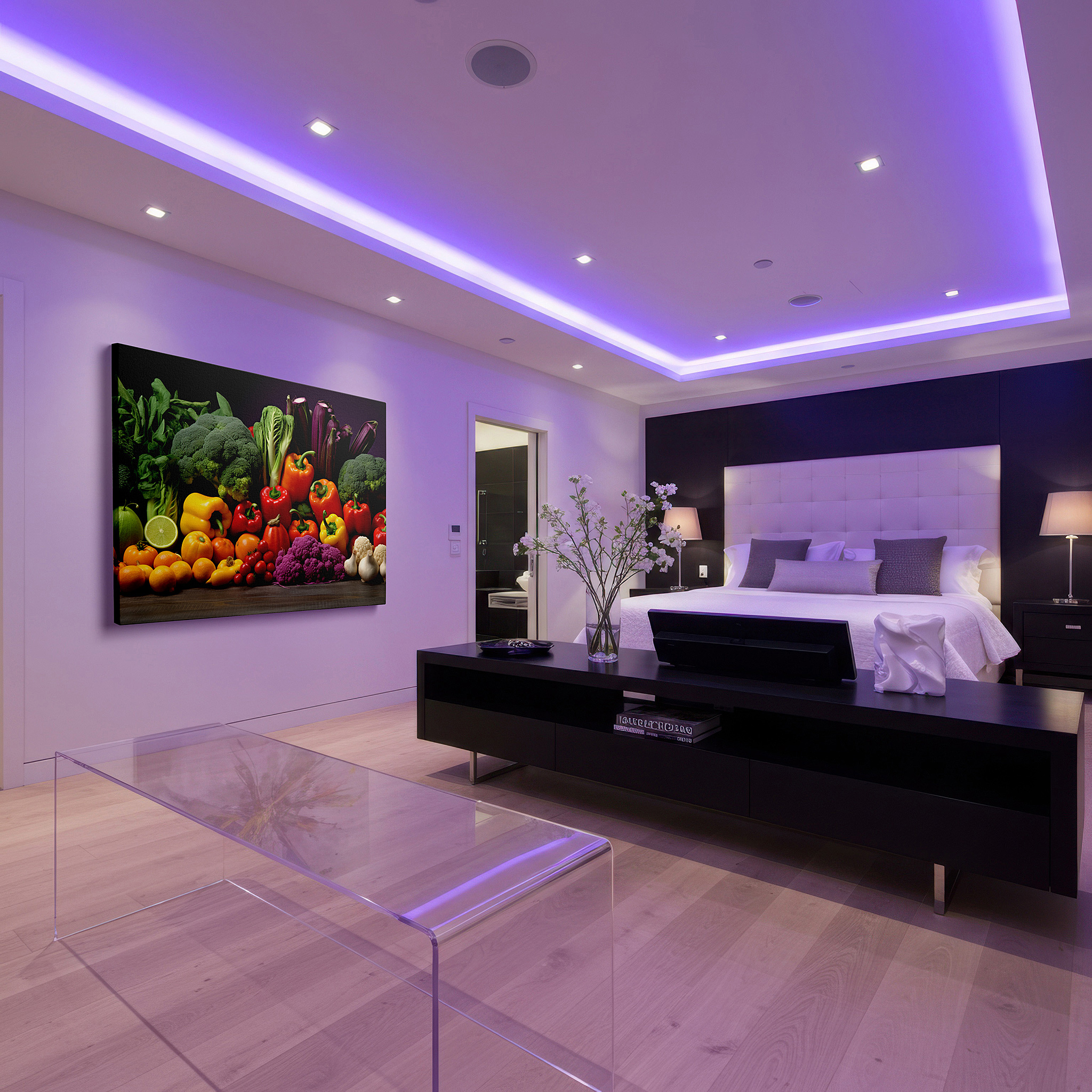 The 75×50 cm version anchors medium rooms without dominating them — wall art: celebrating freshness and health with vibrant vegetable images - large wall art, canvas wall art, wall decor for offices and bedrooms