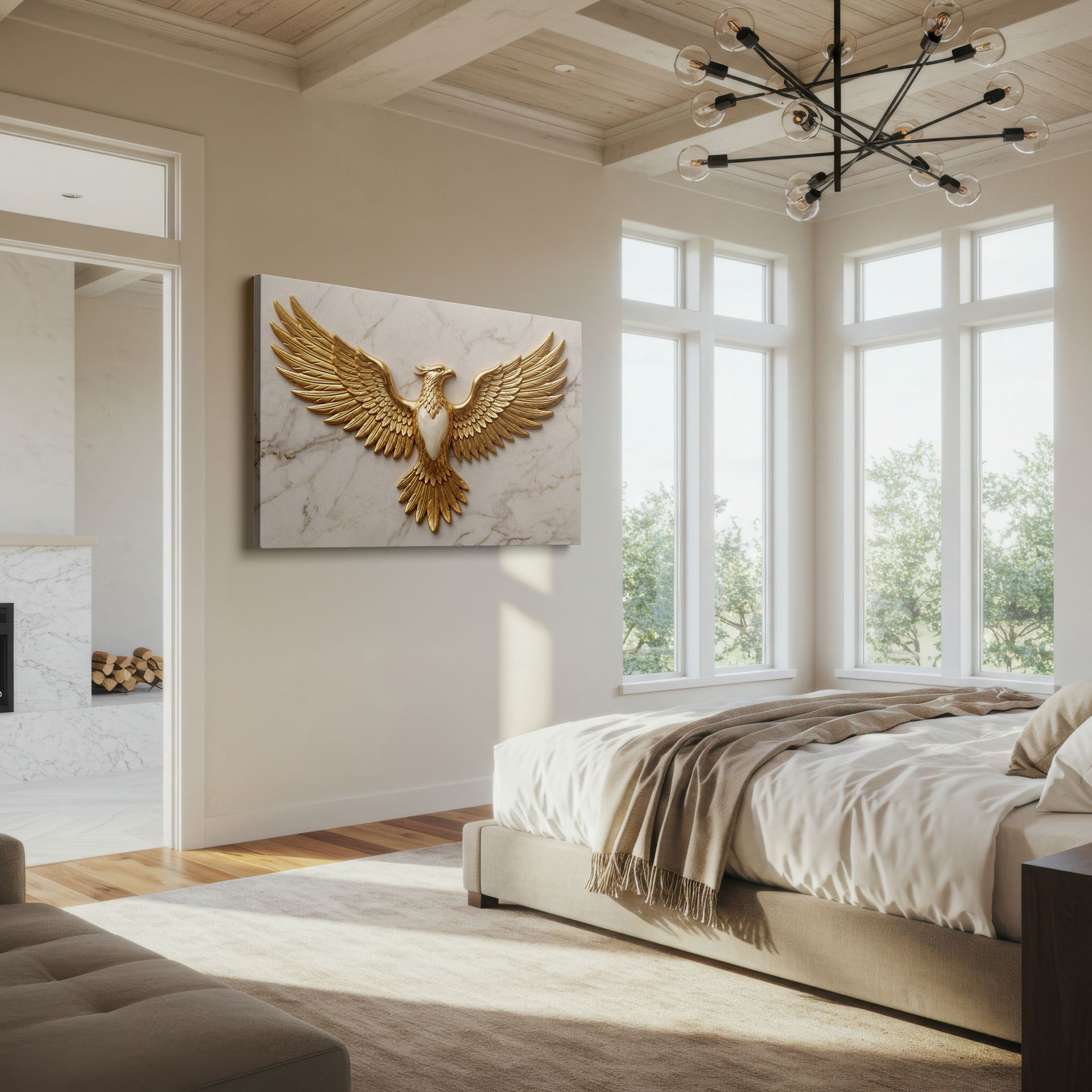 Elegant Golden Eagle graphic designed to be a luxurious focal point for home wall art wall decor