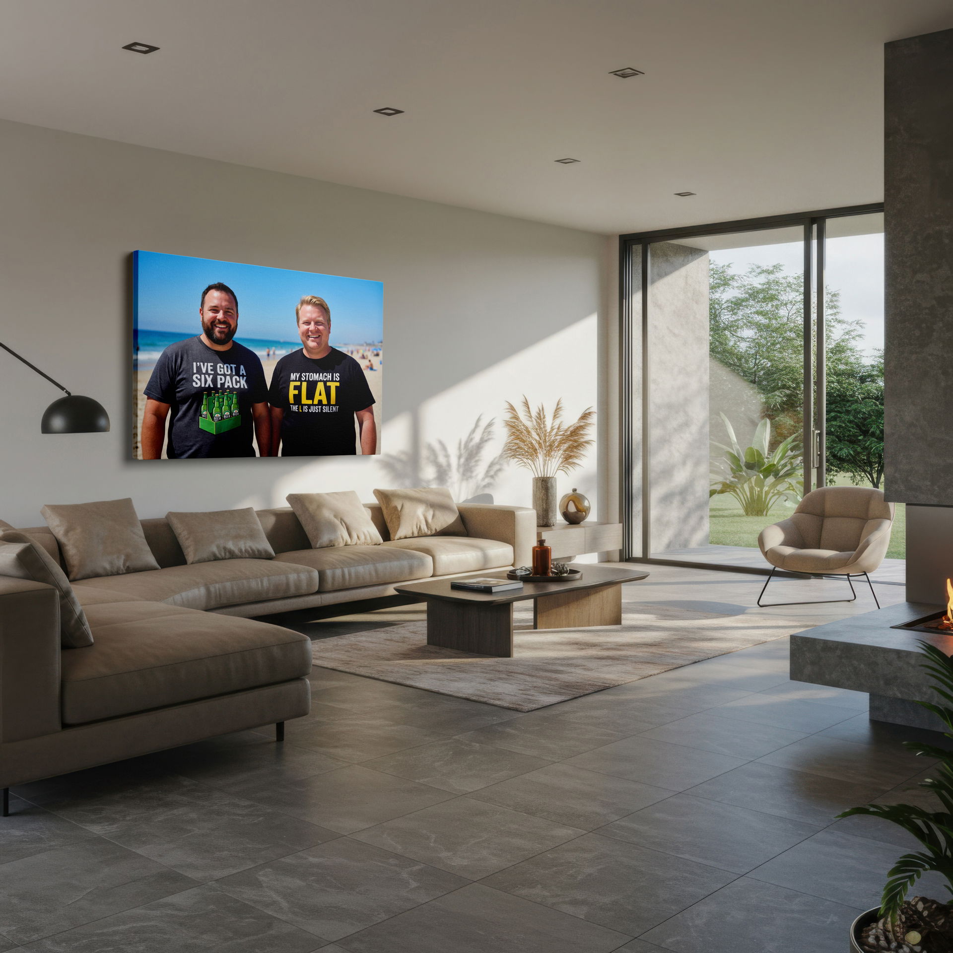 Descriptive image of the humorous beach setting in the bright, high-quality canvas wall art wall decor