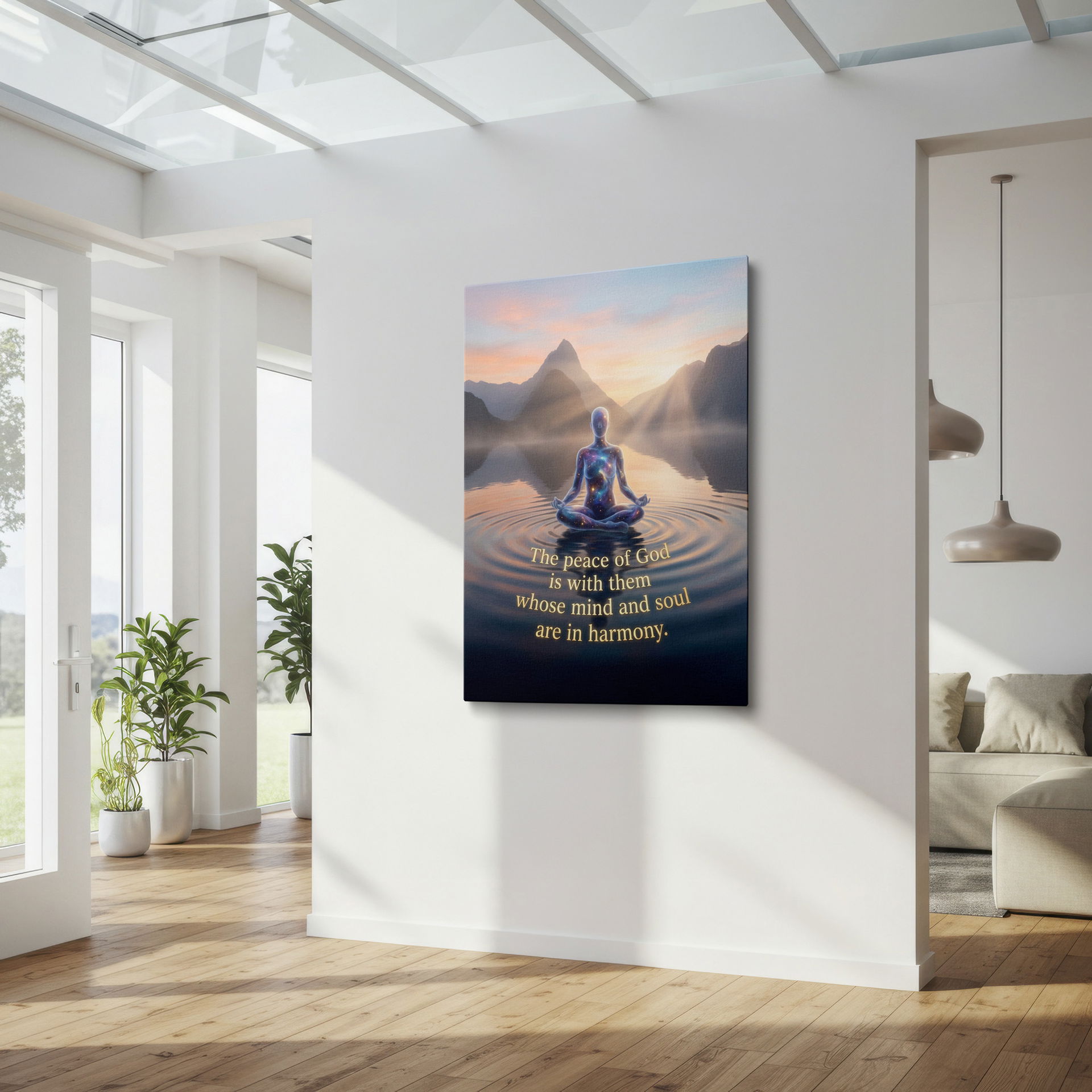 Depicts a figure meditating on the water, bringing peaceful inspiration with this Wrapped Canvas.