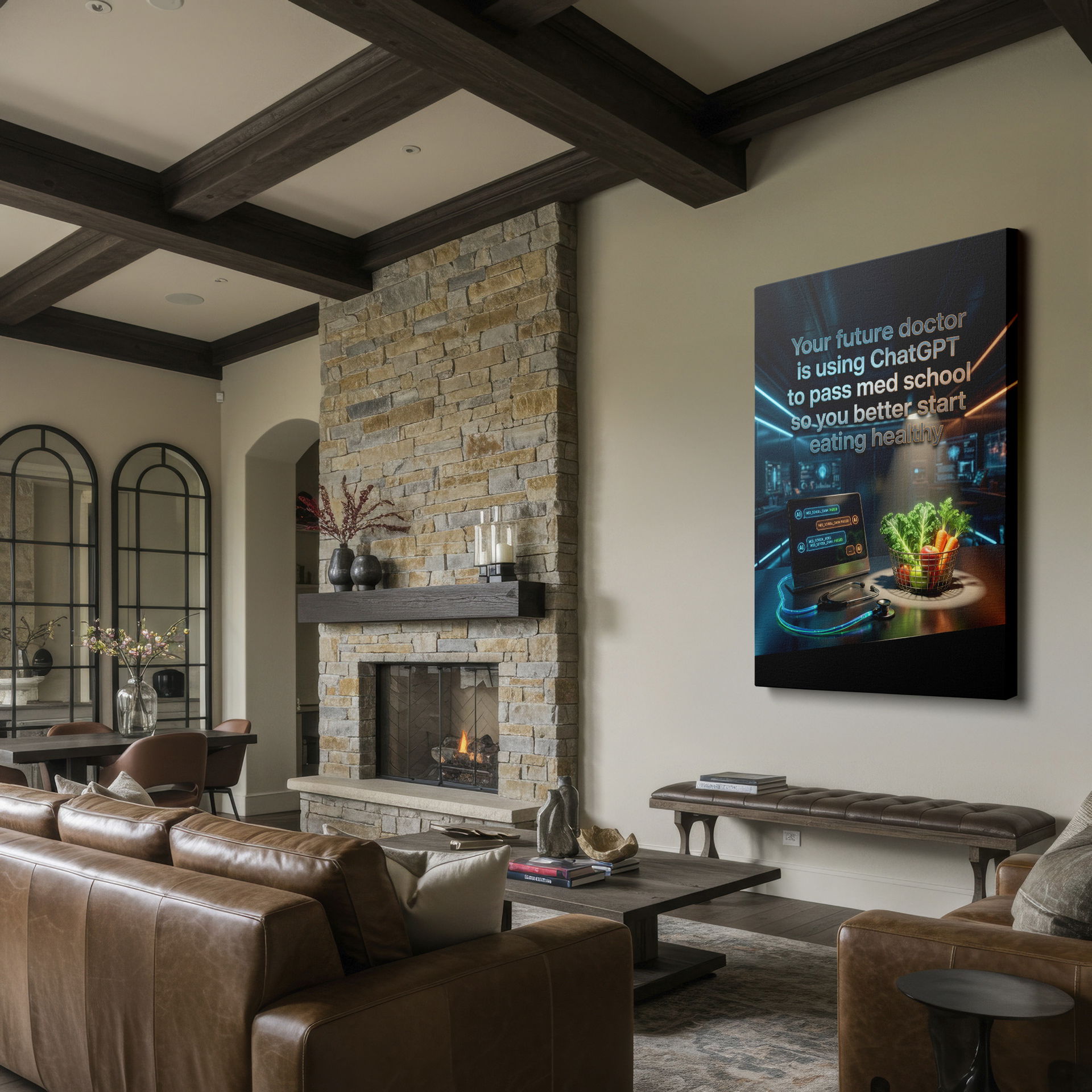 Innovative wall decor depicting the future of healthcare, where AI and nutrition work in harmony.