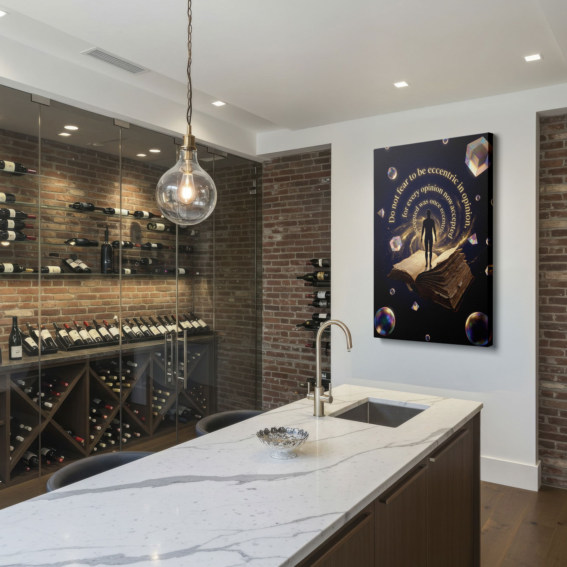 Silhouette on a book, framed by inspiring text on a wrapped canvas; perfect for adding depth and thought to your wall art.