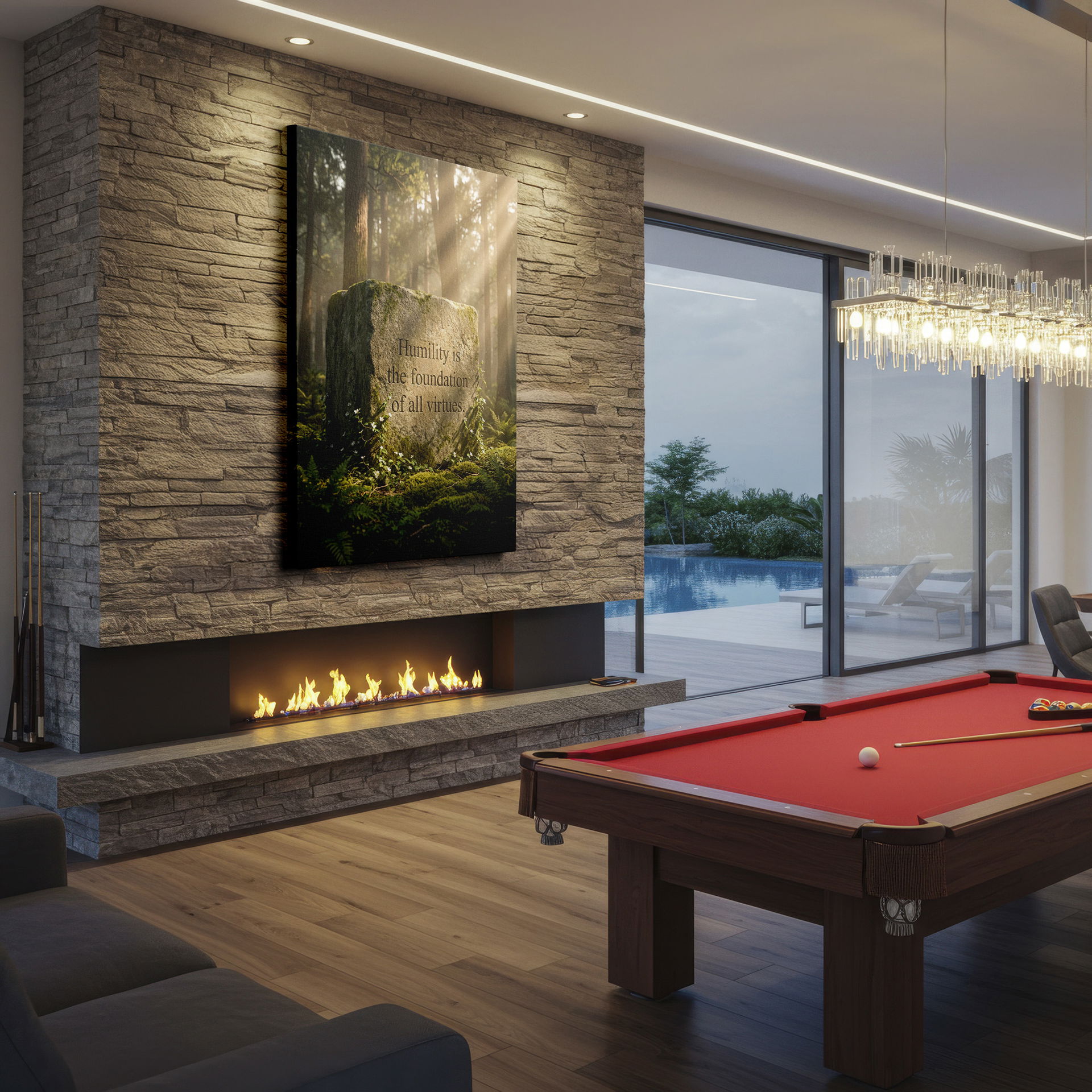 Inspirational quote on a stone in a forest, a unique and meaningful piece of wall decor.