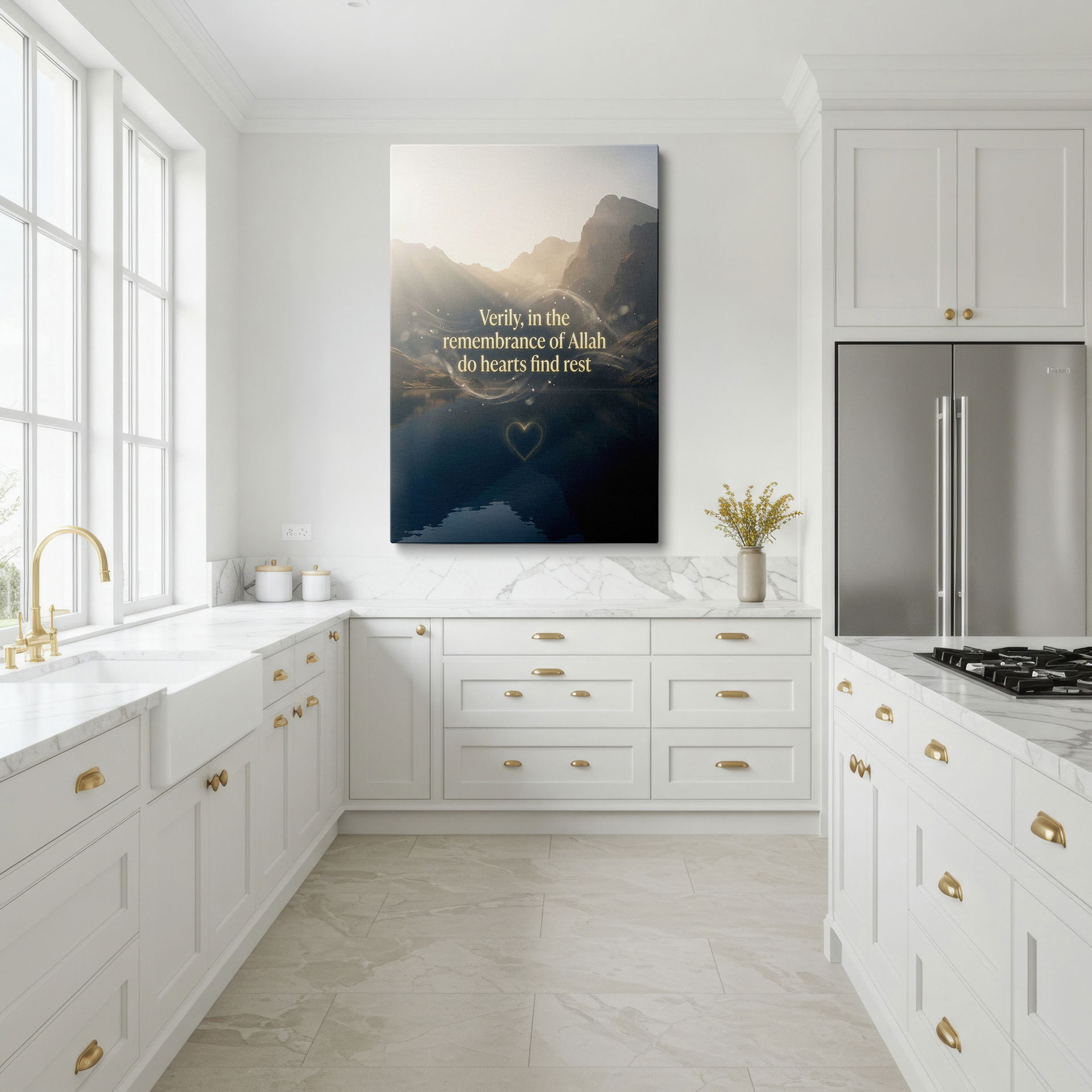 Lake and mountain scene wall art that brings a sense of peace to any room.