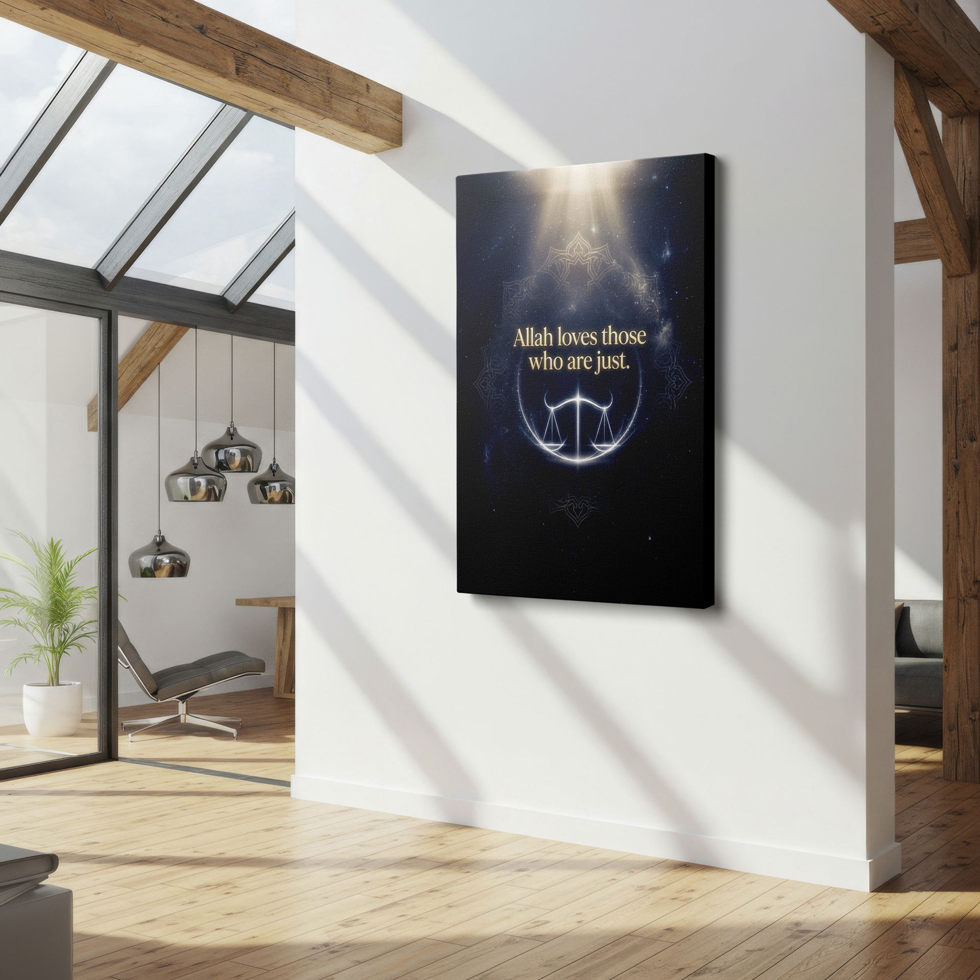 Justice-themed wall art showcasing Scales against celestial backdrop, an exquisite wall decor.