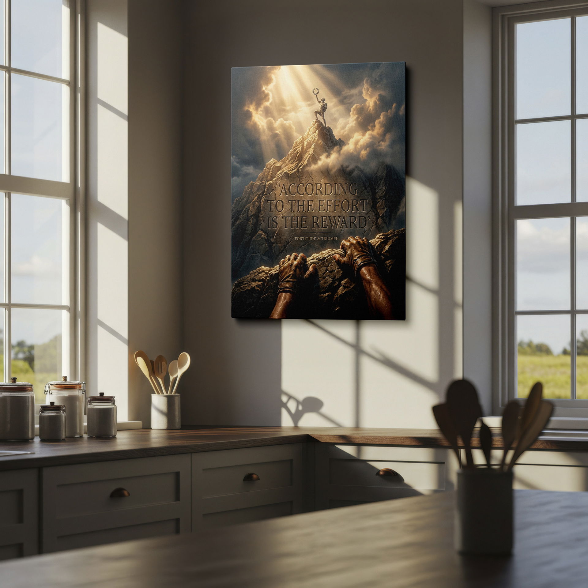 Powerful depiction of a climber's journey on Wrapped Canvas, symbolizing perseverance.