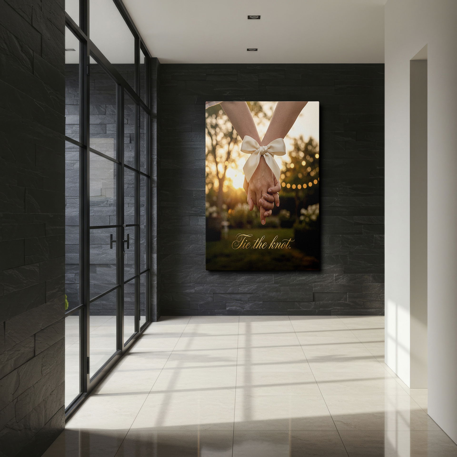 Capture the essence of love: intertwined hands and satin bow. A unique wall art.