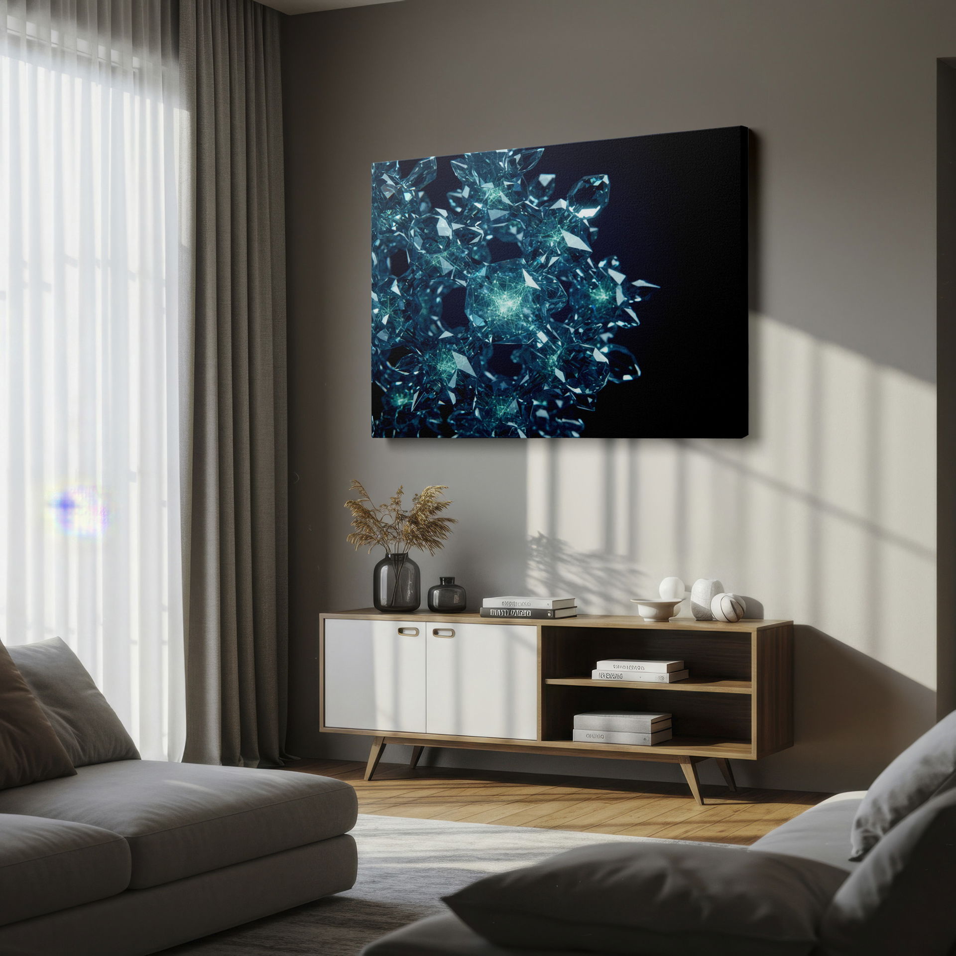 Abstract geometric design featuring crystal shapes, adding modern elegance to your wall decor.