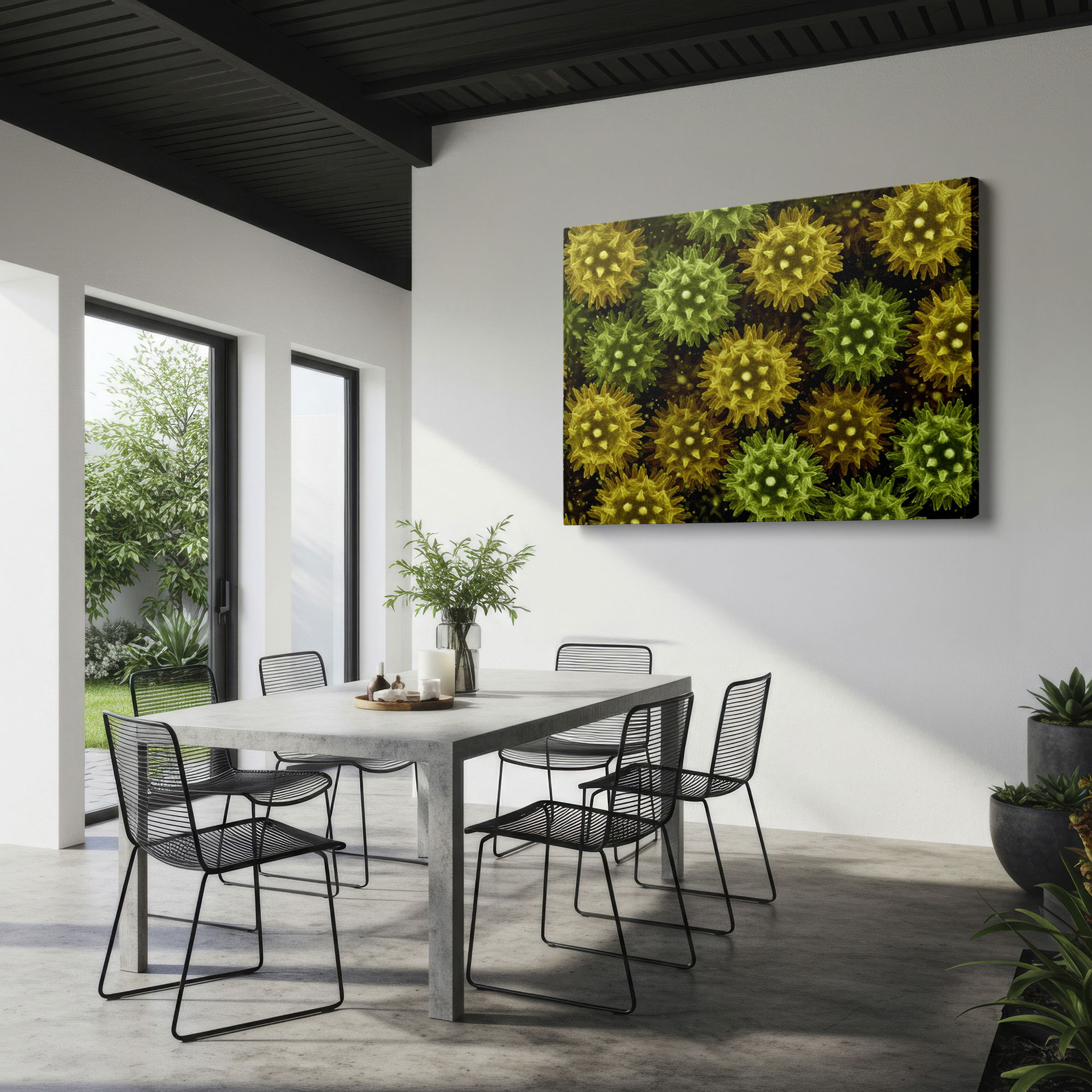 A detailed Wrapped Canvas portraying the complex structure of a microscopic floral arrangement in artful display.