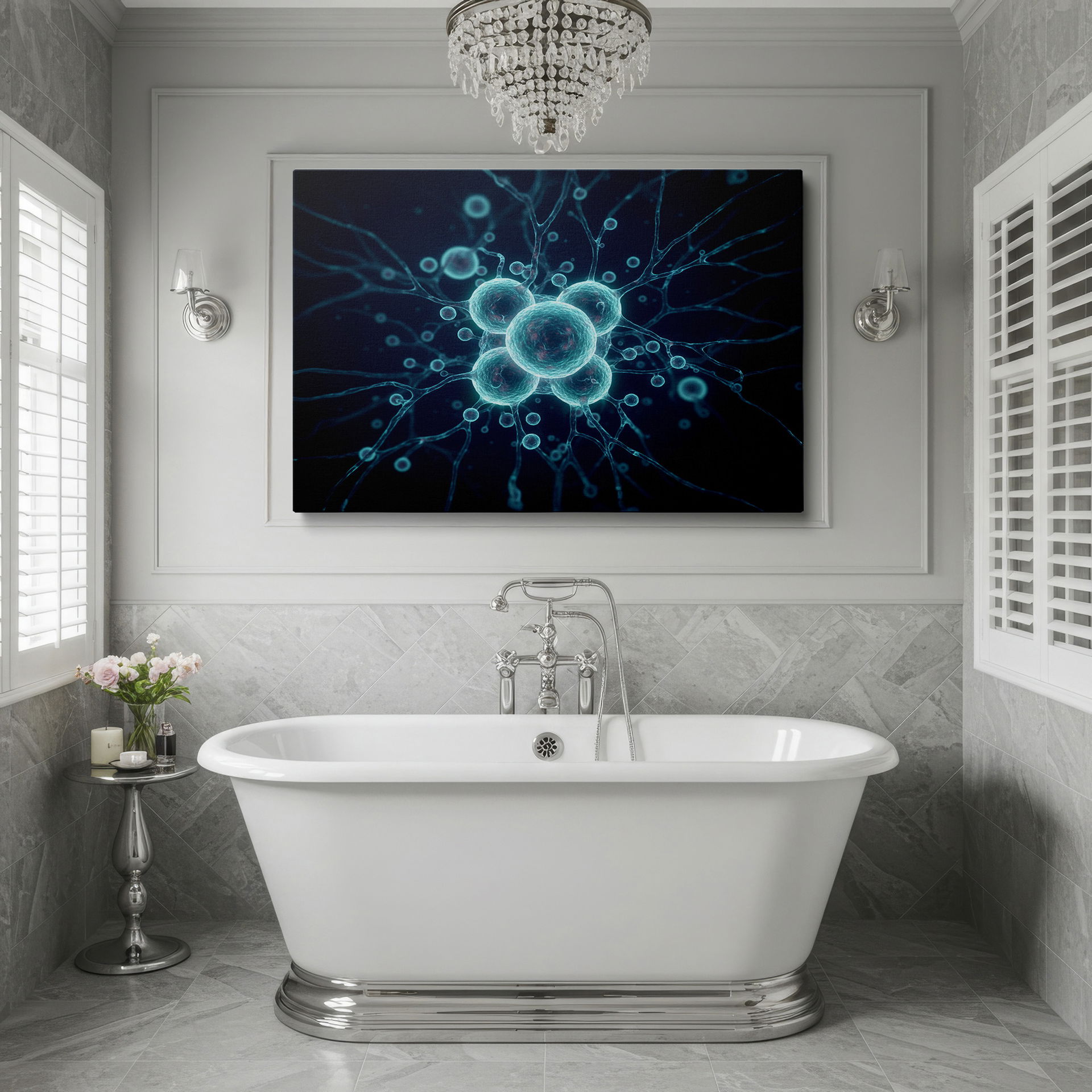 Abstract design showcases a network of cells, adding modern touch as wall decor.