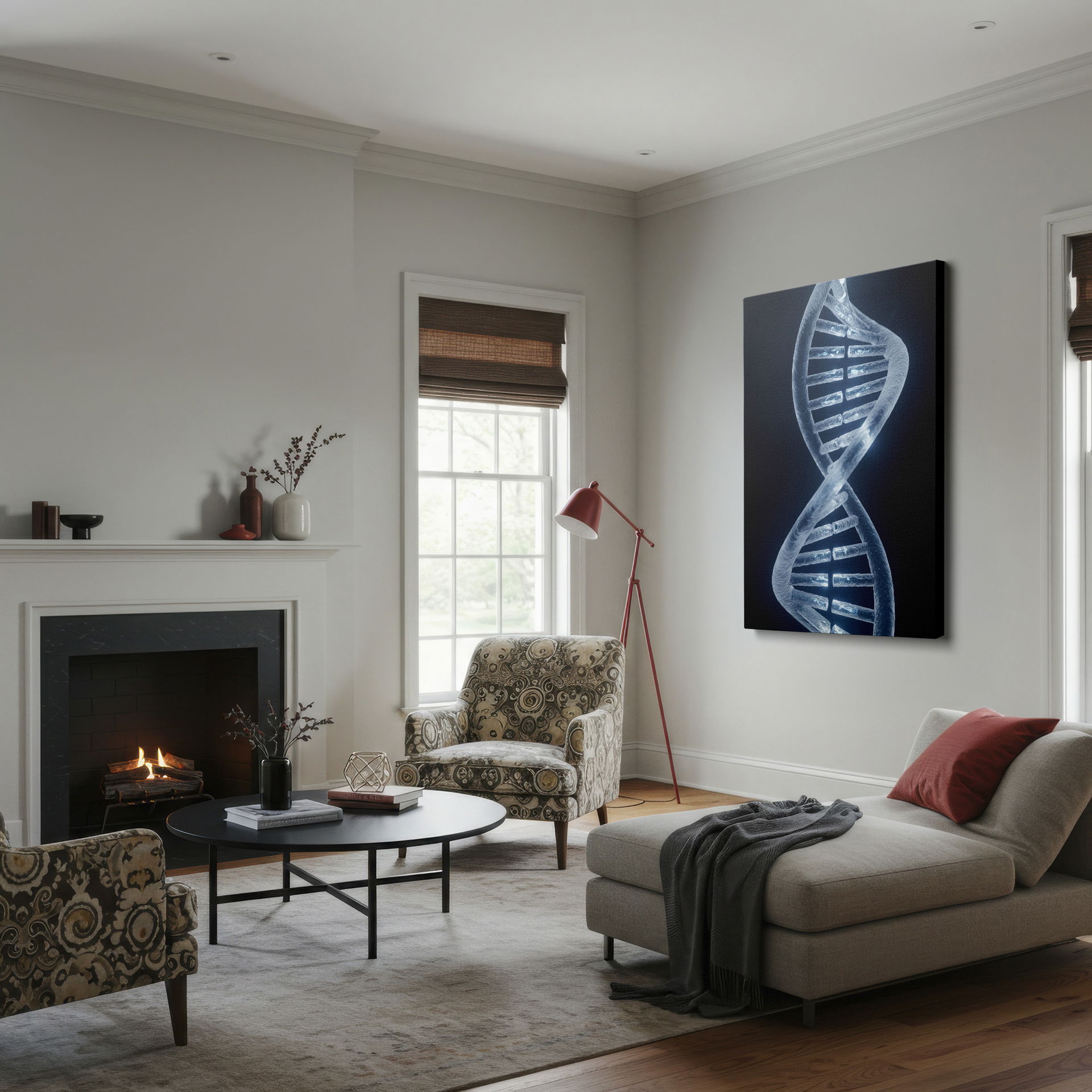 Abstract representation of a DNA strand, transforming science into a captivating piece of wall art.