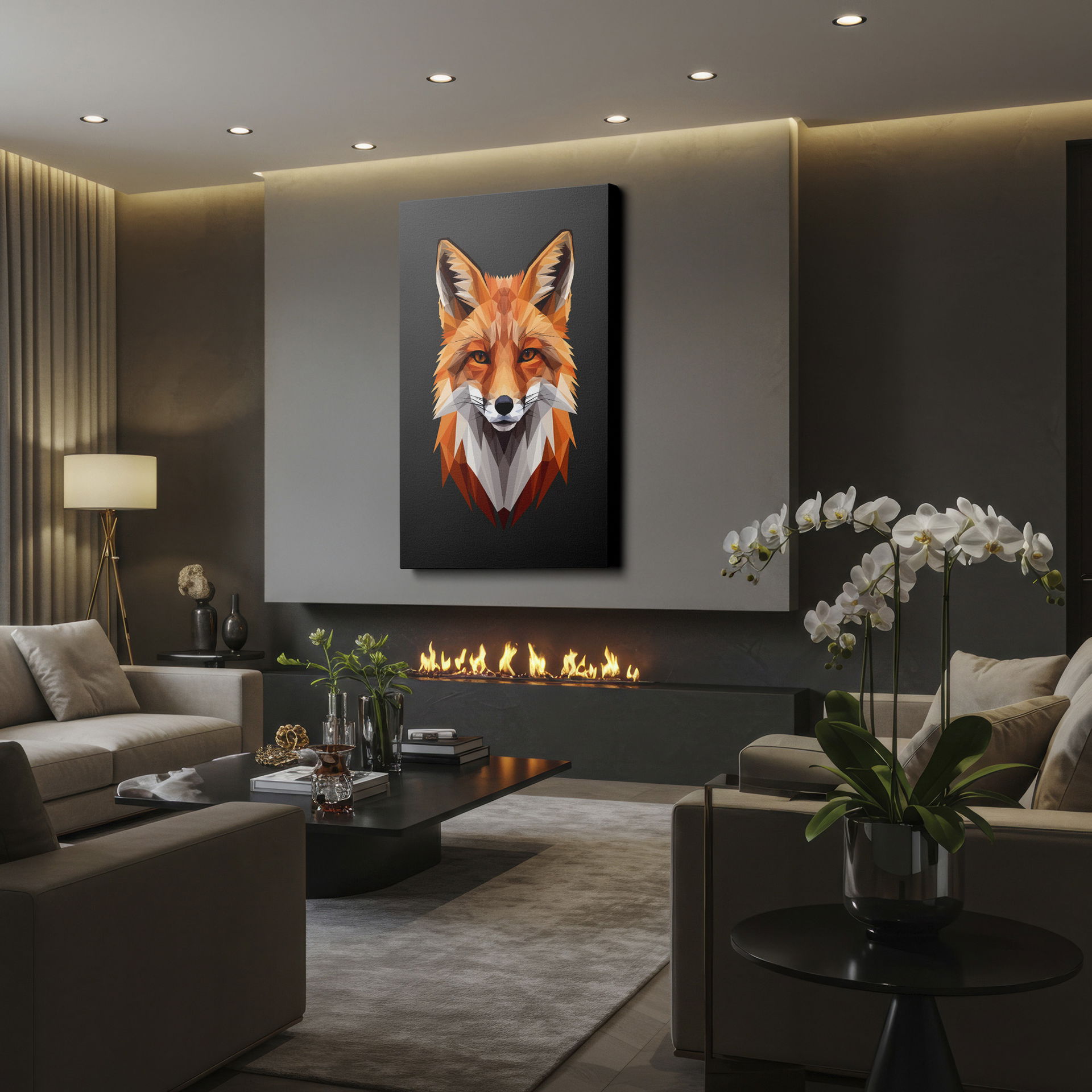 Geometric fox head wall art, a striking and modern addition to any Wrapped Canvas.