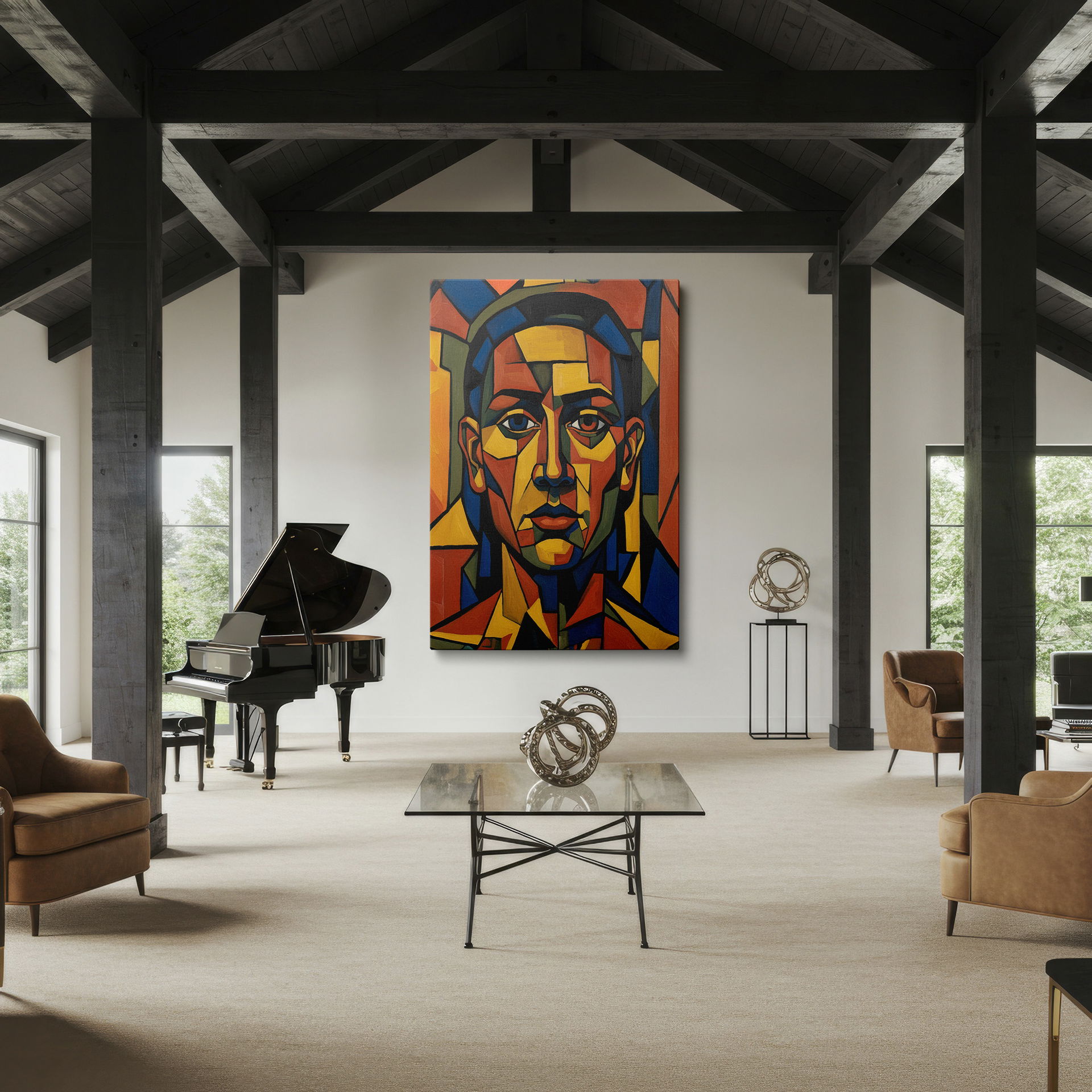Vibrant geometric portrait wall art. Transform your living space with captivating wall decor.