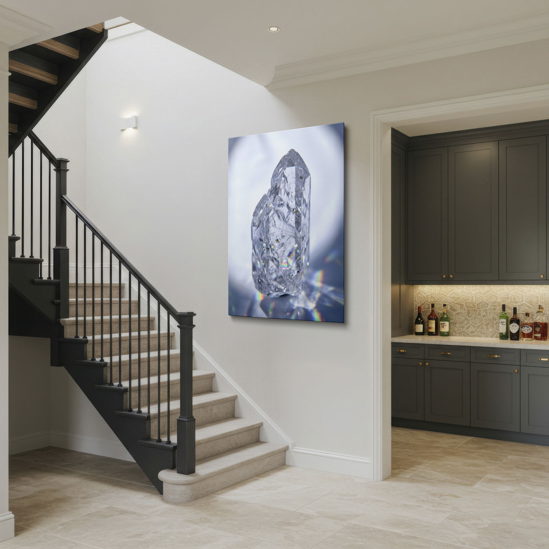 Wrapped Canvas showing radiant clear quartz crystal art, a captivating centerpiece for home decor.