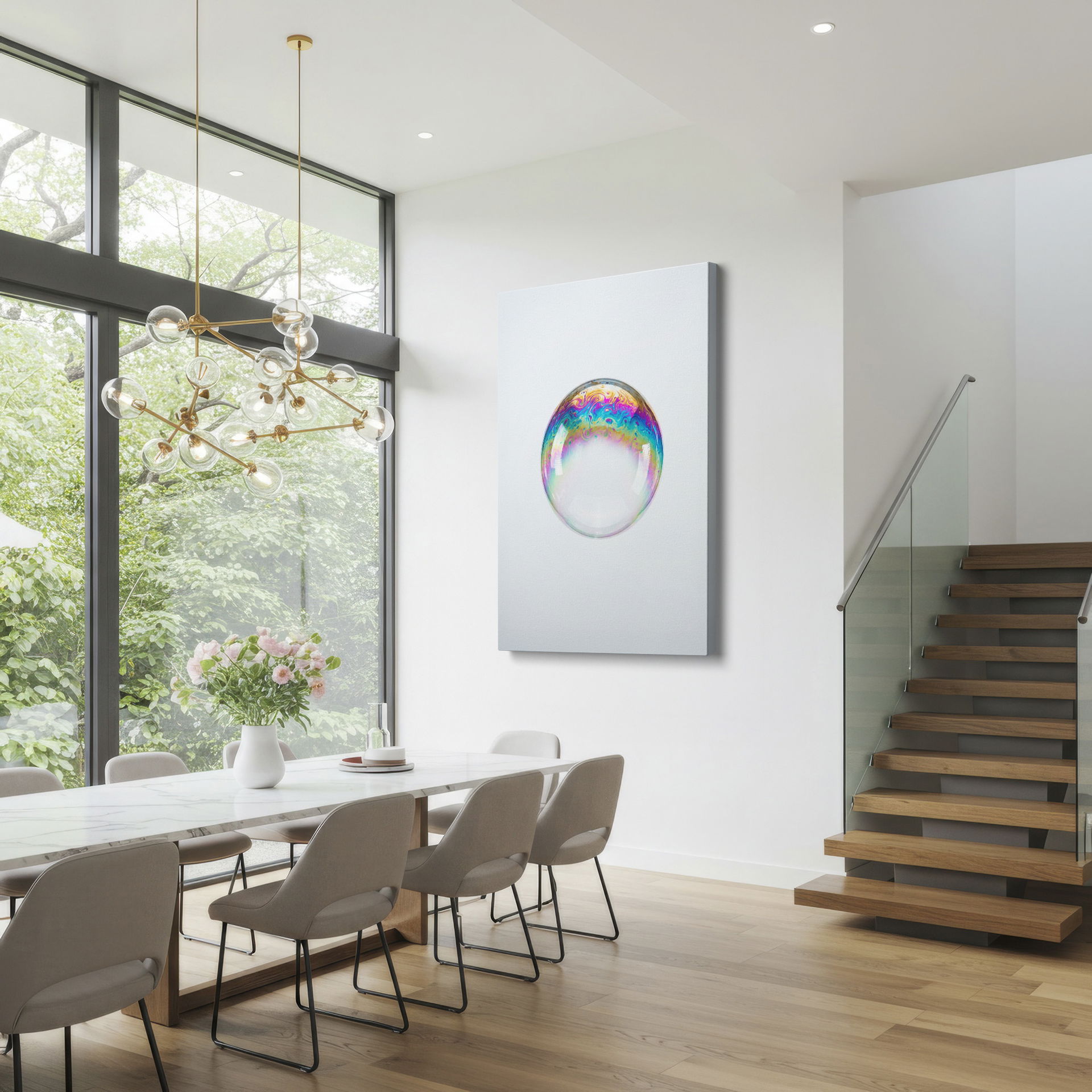 Mesmerizing colors swirl across this iridescent bubble wall art, an abstract piece for modern wall decor.