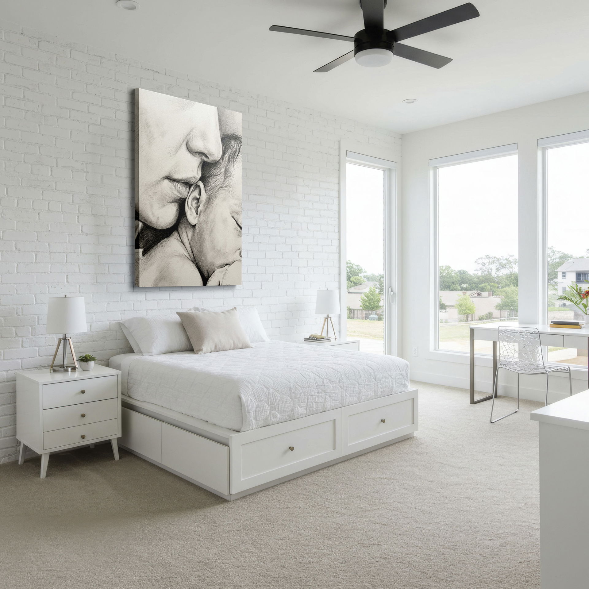 Delicate wall art: Pencil art featuring a maternal kiss, enhancing any room's warmth.