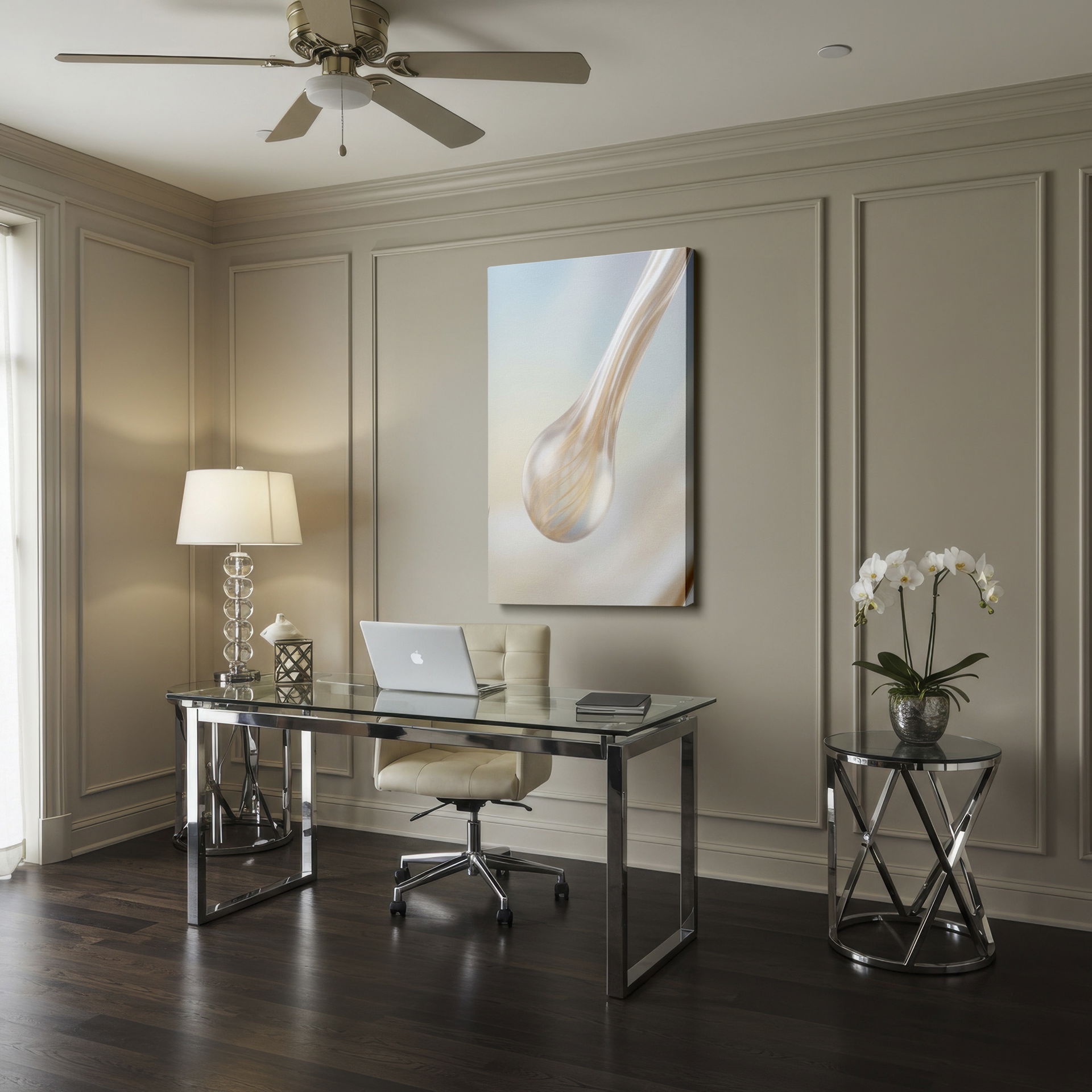 Close-up of a shimmering, abstract teardrop creating elegant wall decor.