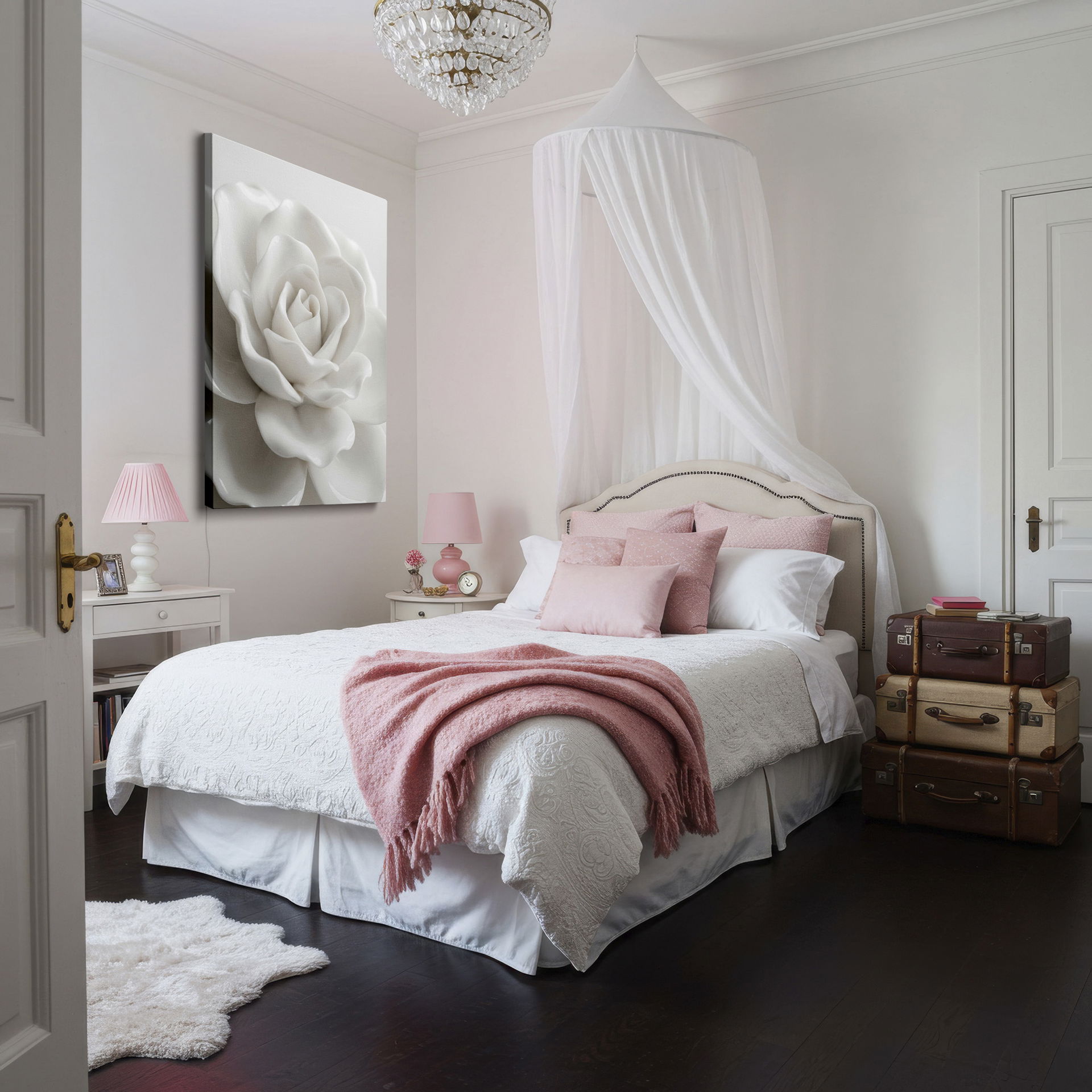 Elegant petals of a white rose captured in exquisite detail, a beautiful piece of wall decor.