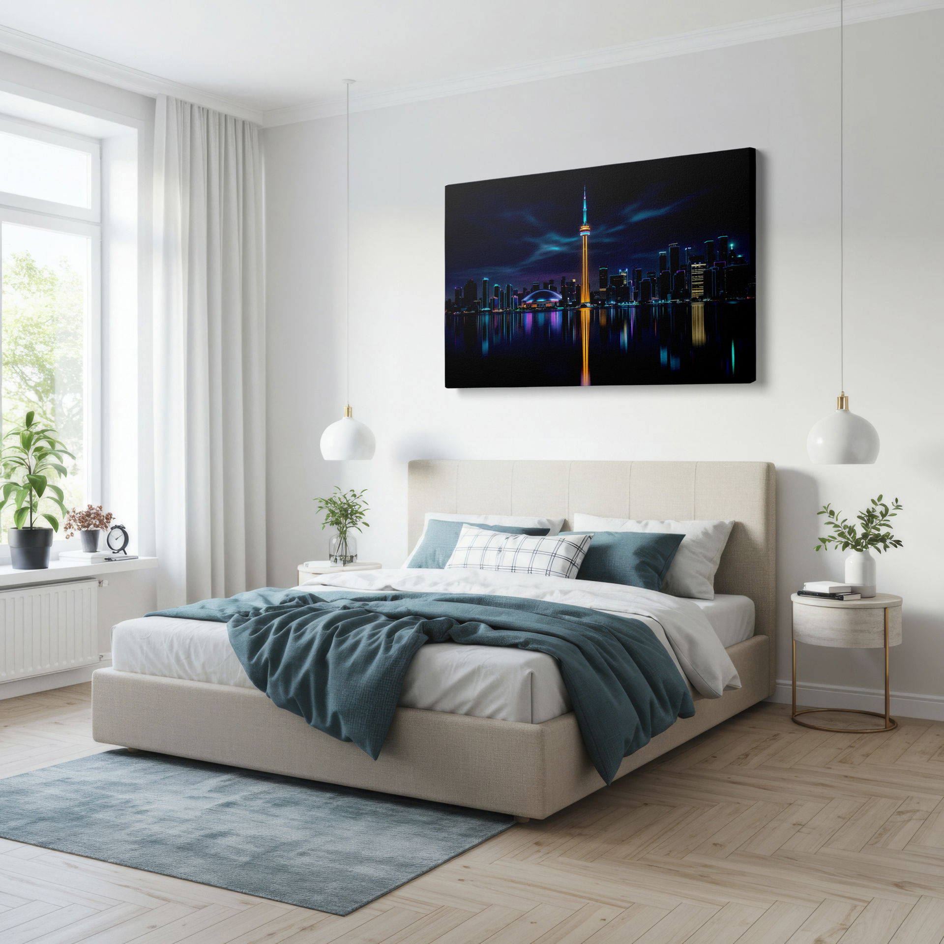 Wrapped Canvas: CN Tower illuminates the night with this Toronto skyline.