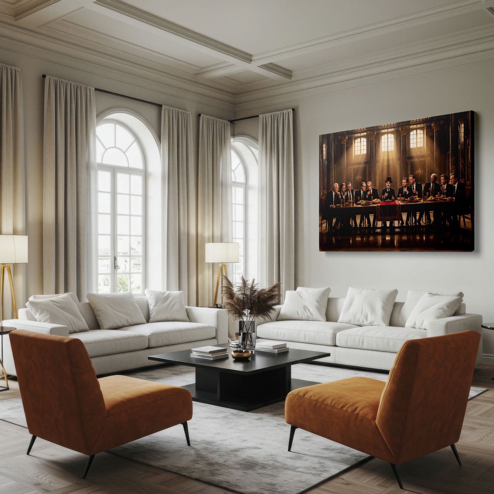 Discover this sophisticated wall decor: A Directors' Dinner featuring iconic actors in a grand banquet setting.