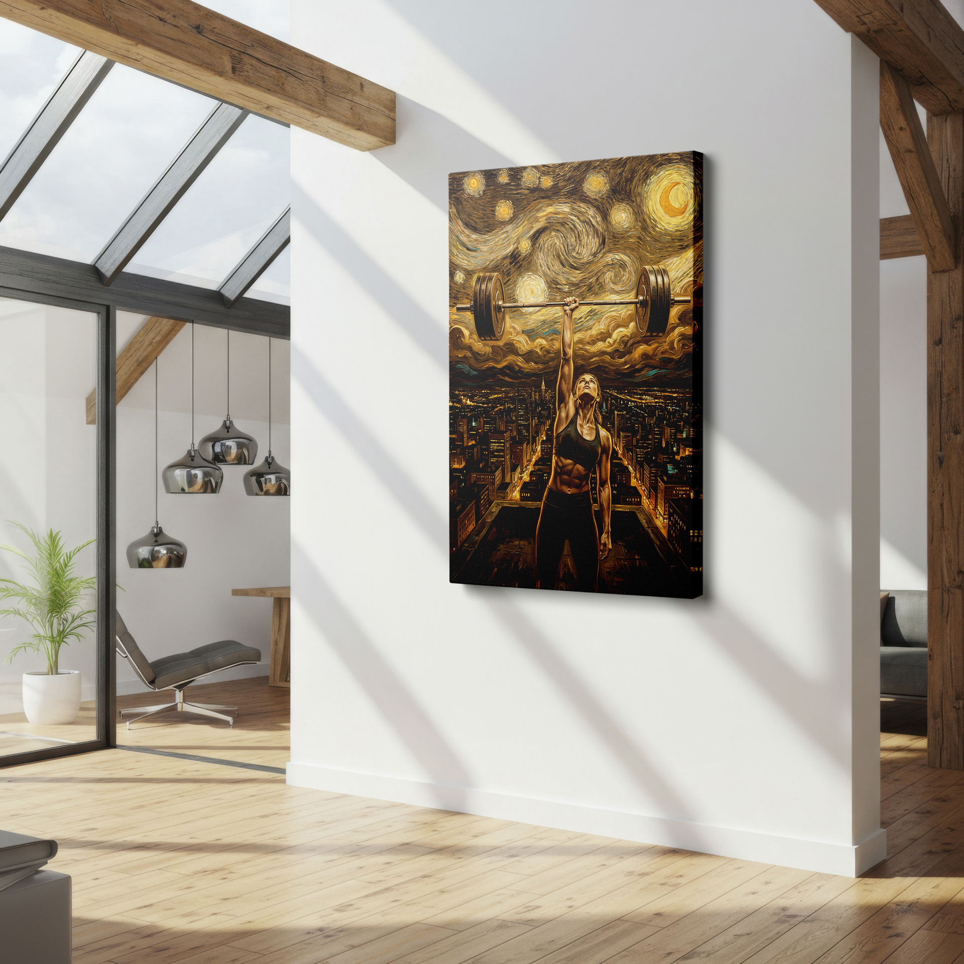 This canvas wall art merges physical strength with the beauty of a Starry Night sky.