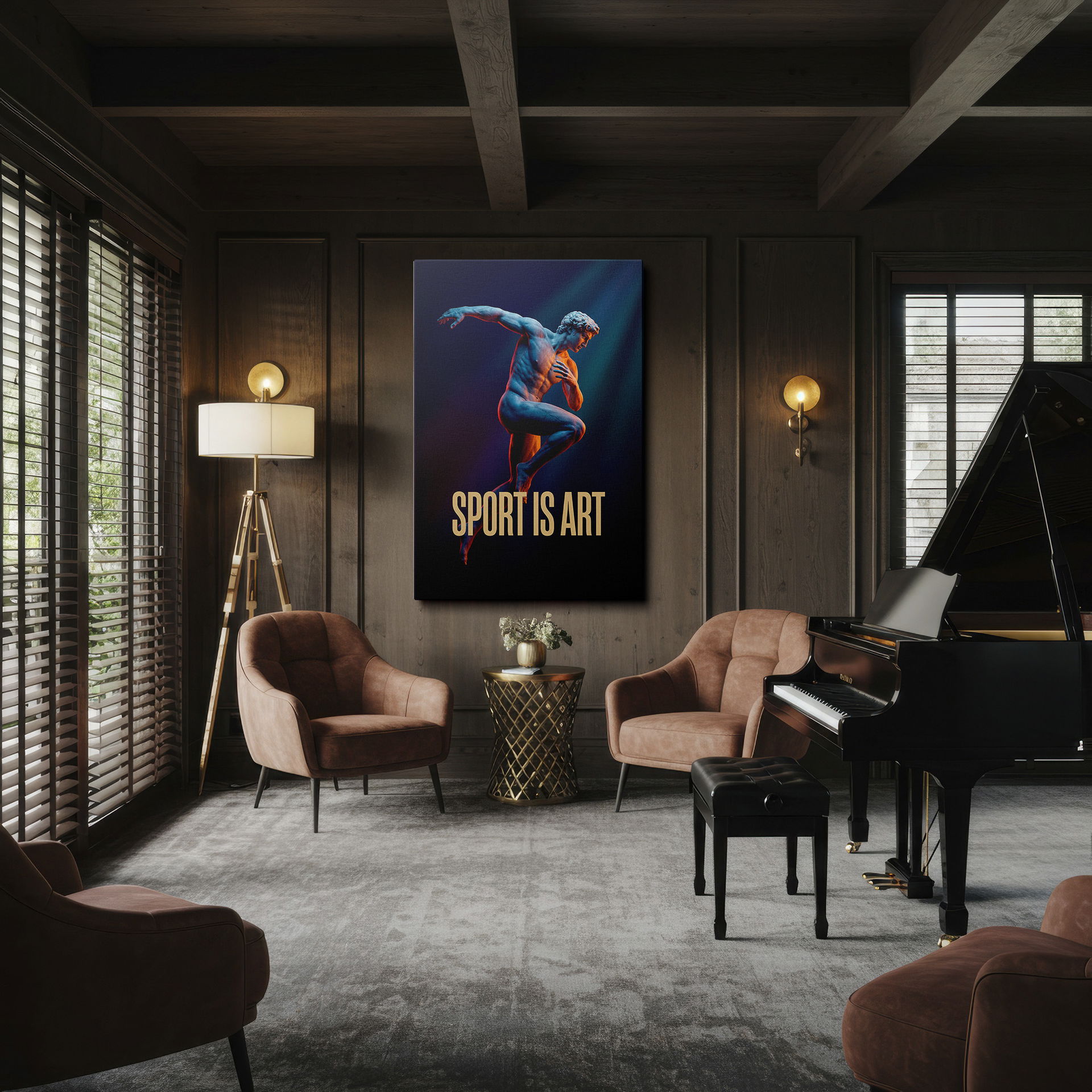 Sculptural canvas print blending art and athleticism for unique wall decor.