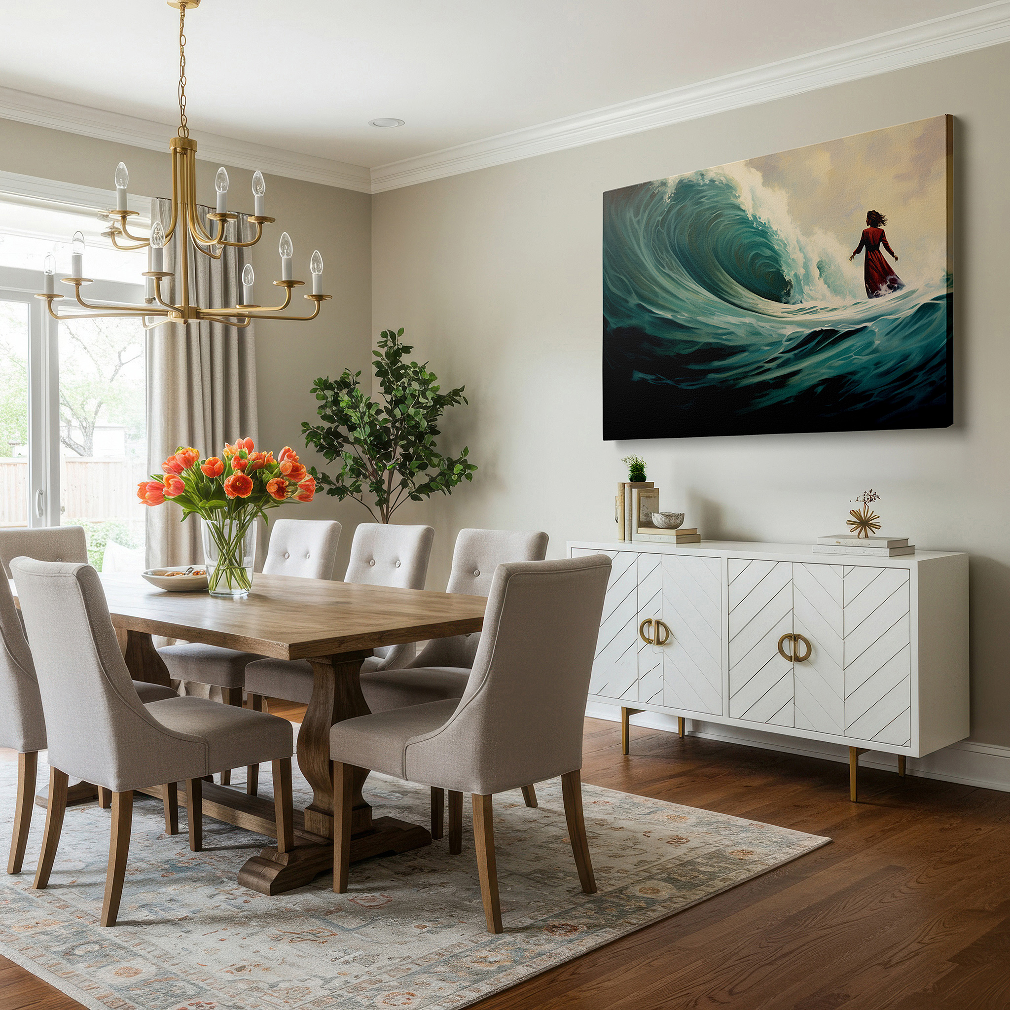 Aligned with a curated gallery wall of abstract artworks — resilient humanity: majestic nature waves large wall art, canvas decor for office, bedroom, and living room